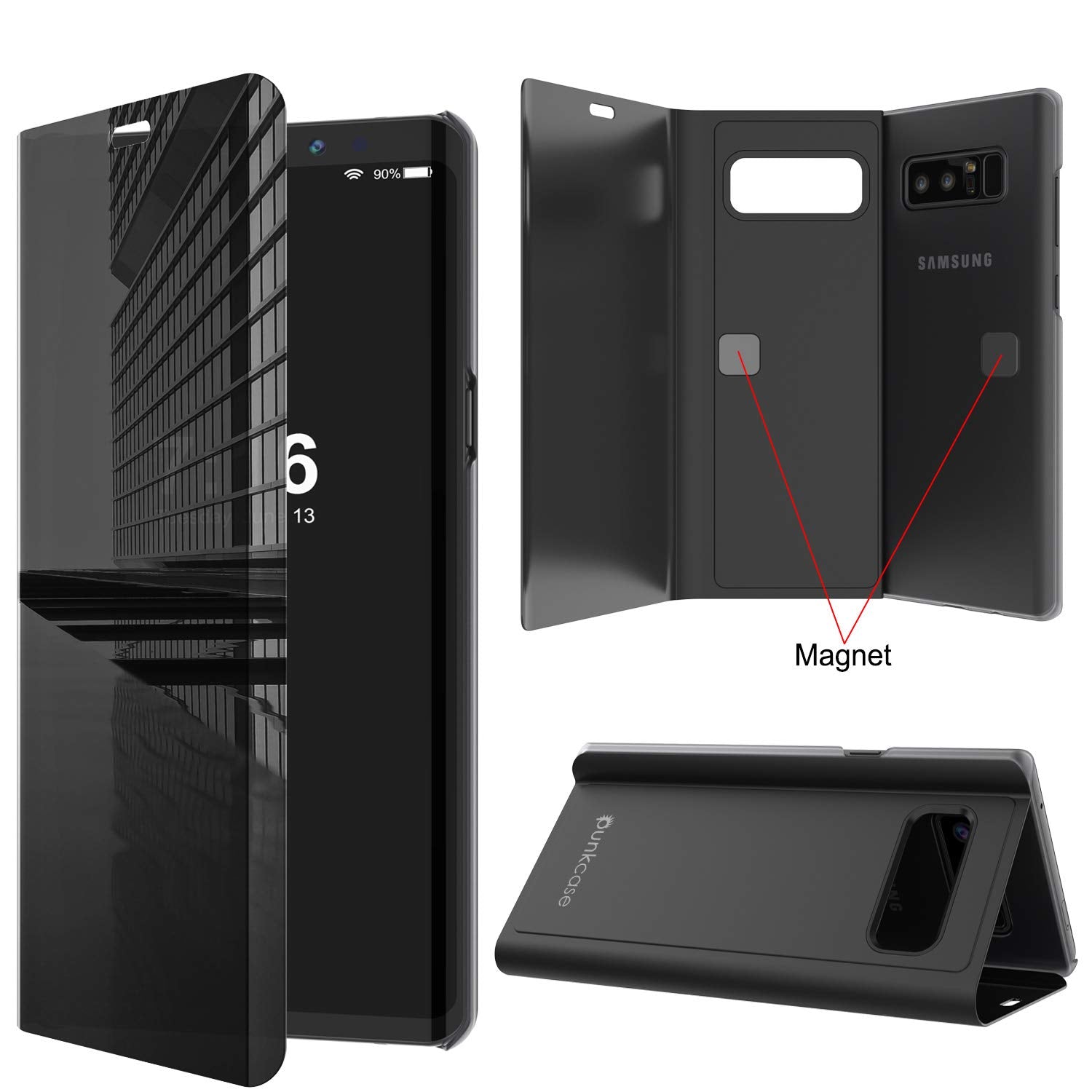 Punkcase Note 8 Reflector Case Protective Flip Cover [Black]