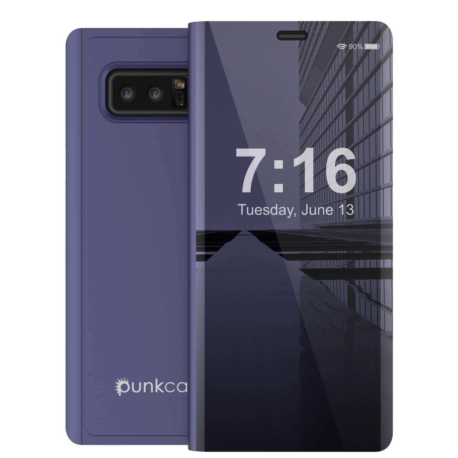 Punkcase Note 8 Reflector Case Protective Flip Cover [Purple]