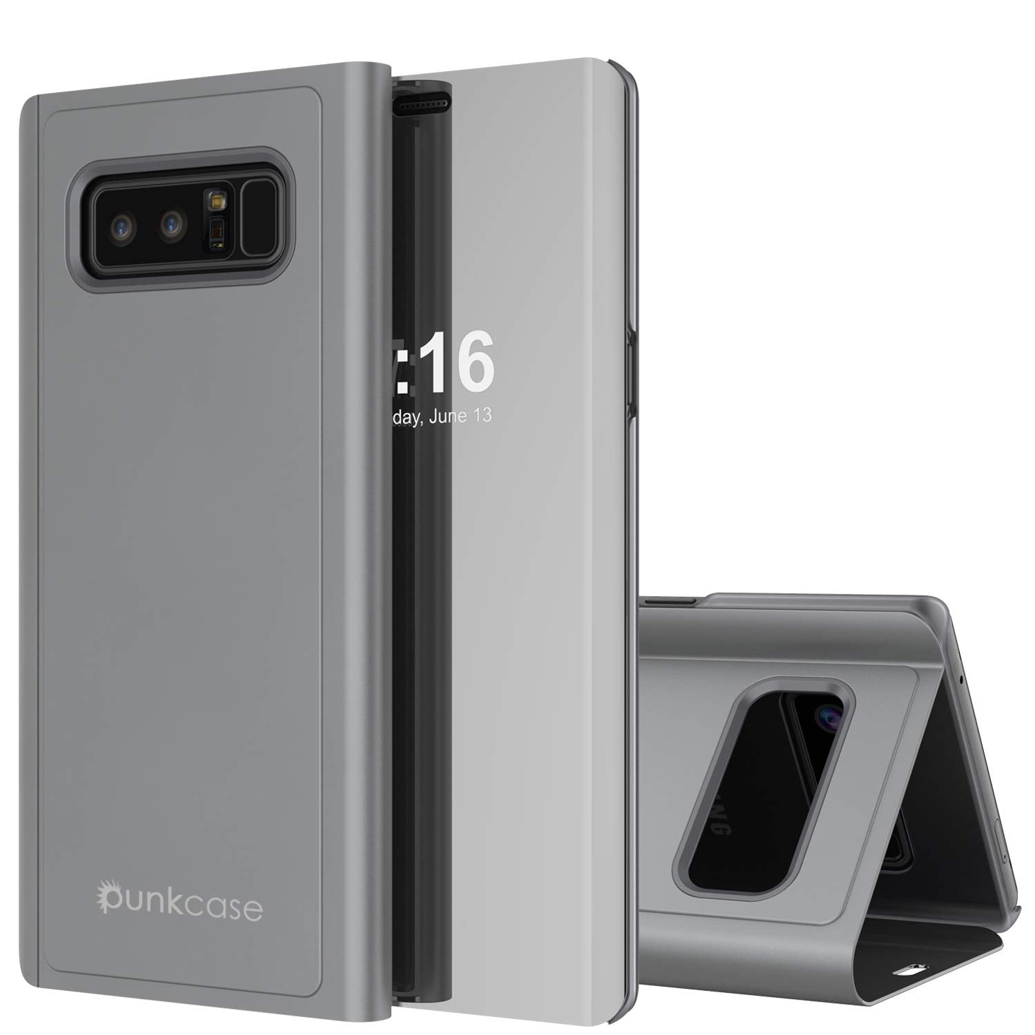 Punkcase Note 8 Reflector Case Protective Flip Cover [Silver]