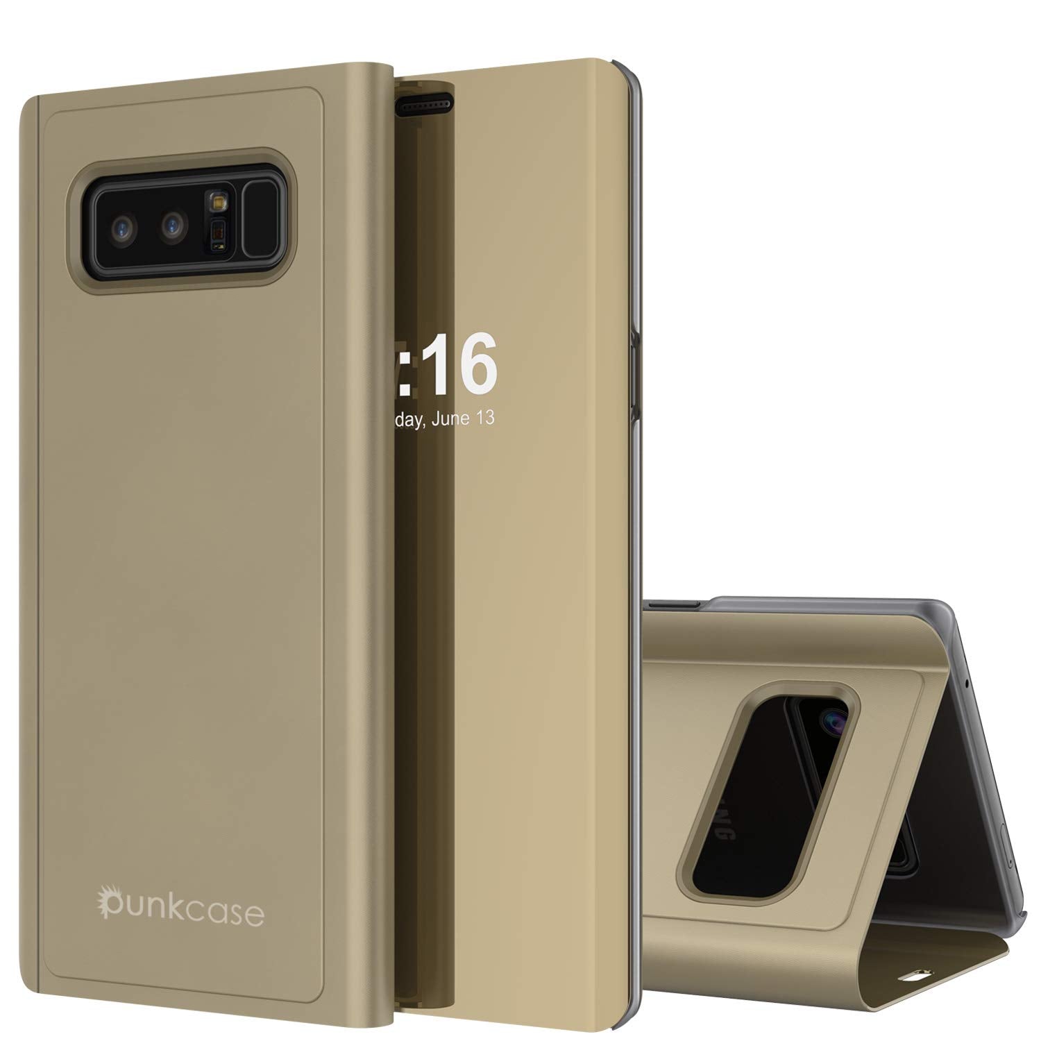 Punkcase Note 8 Reflector Case Protective Flip Cover [Gold]