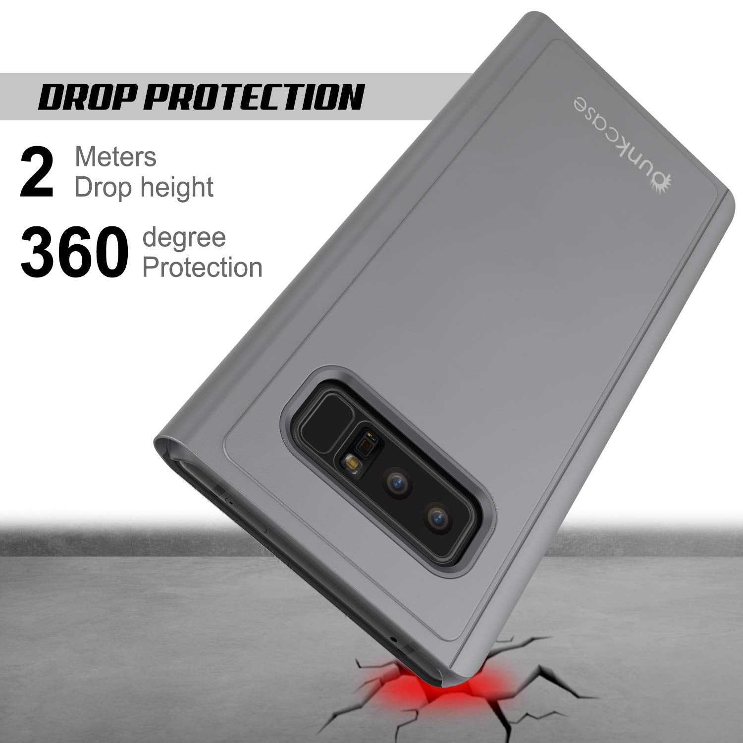 Punkcase Note 8 Reflector Case Protective Flip Cover [Silver]