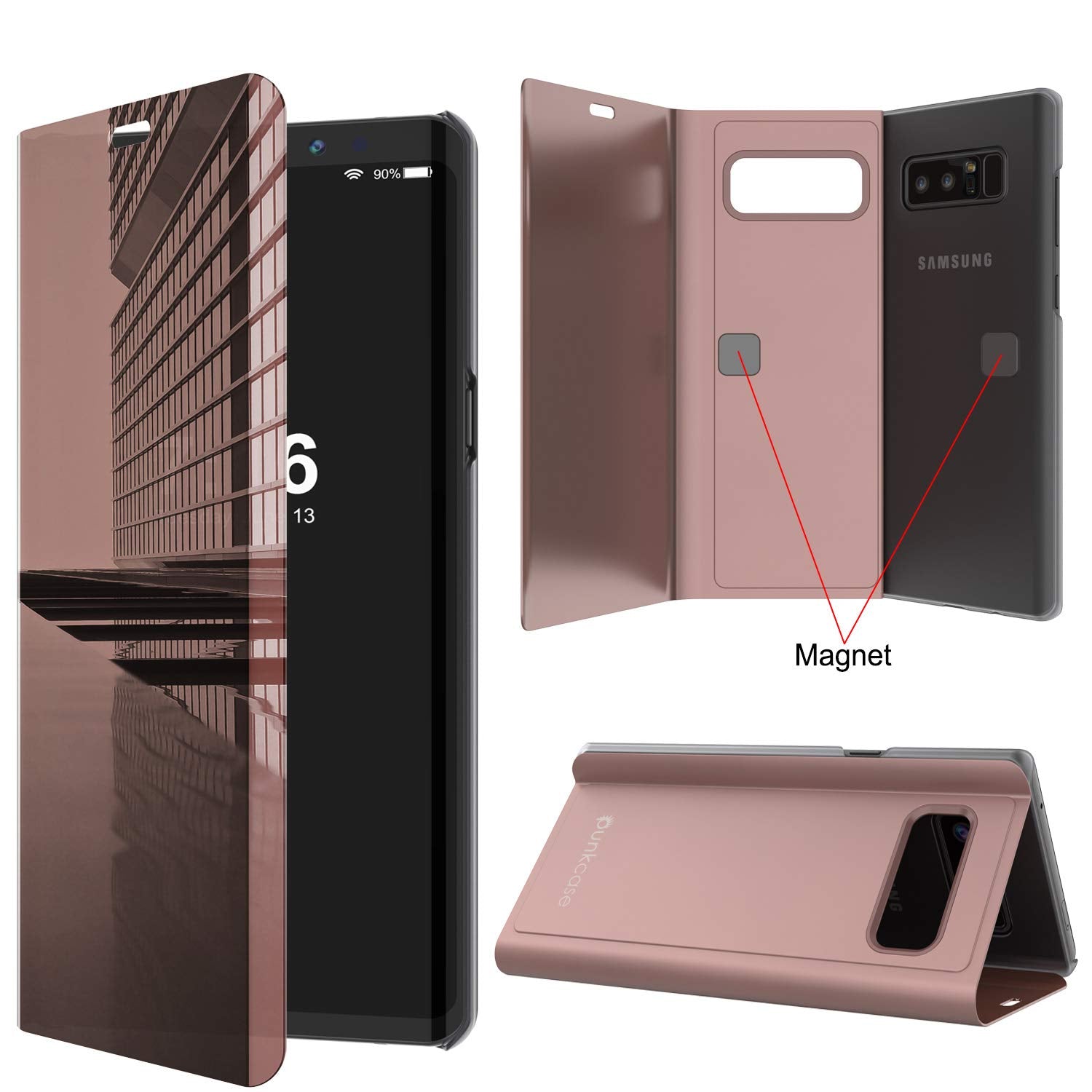 Punkcase Note 8 Reflector Case Protective Flip Cover [Rose]