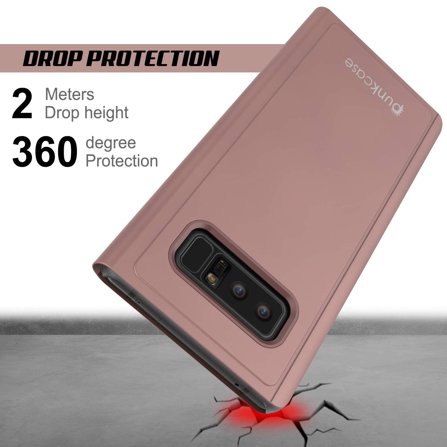 Punkcase Note 8 Reflector Case Protective Flip Cover [Rose]