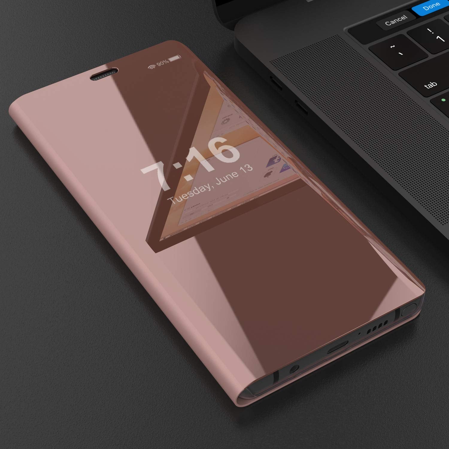 Punkcase Note 8 Reflector Case Protective Flip Cover [Rose]