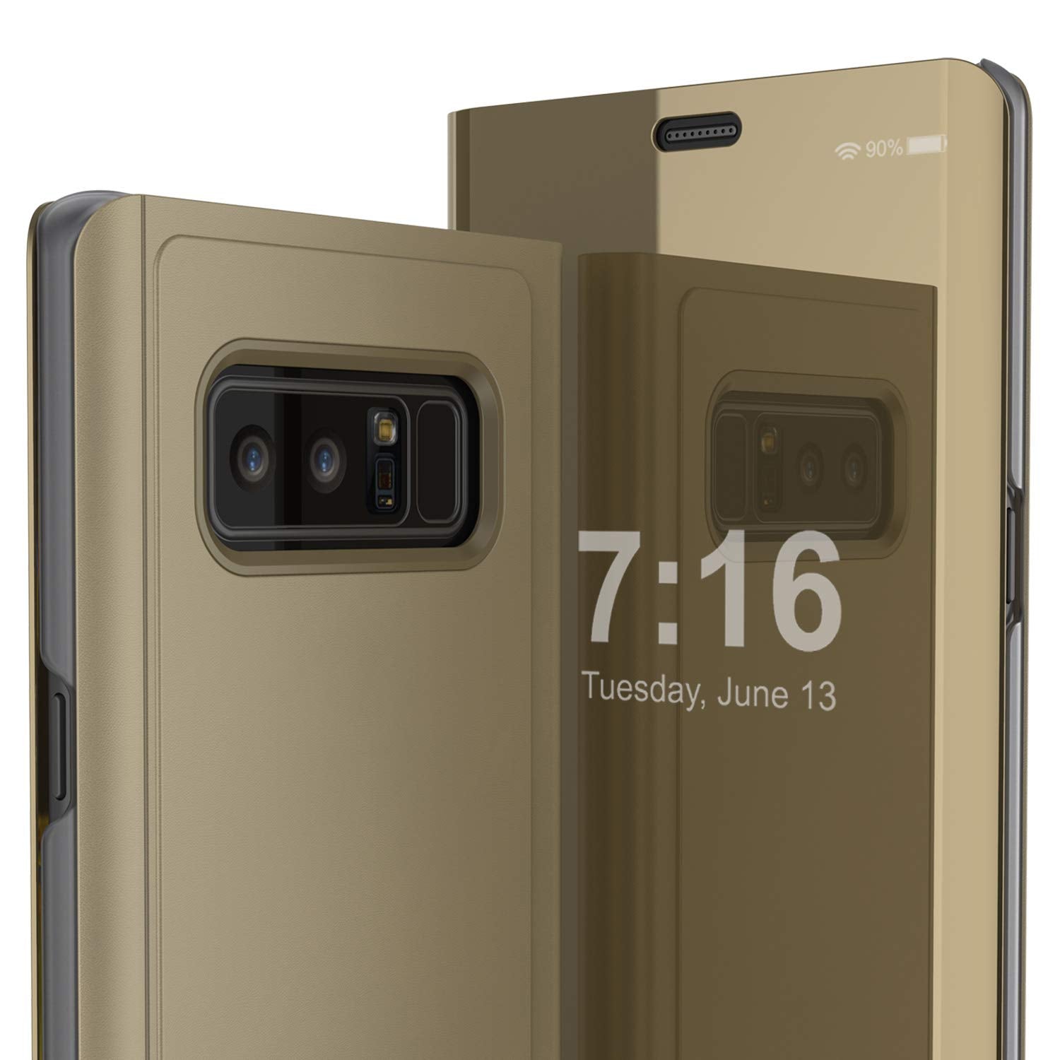 Punkcase Note 8 Reflector Case Protective Flip Cover [Gold]
