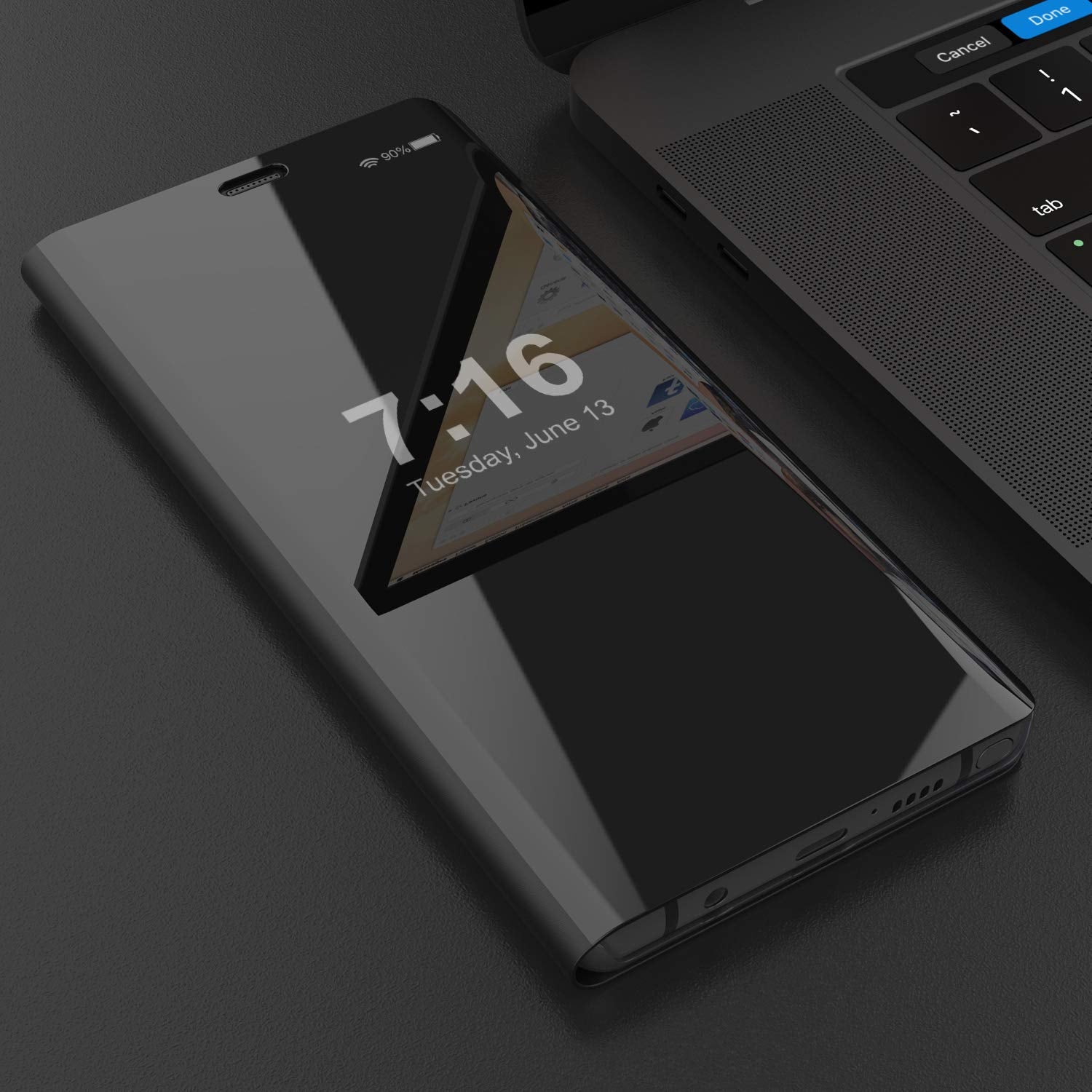 Punkcase Note 8 Reflector Case Protective Flip Cover [Black]