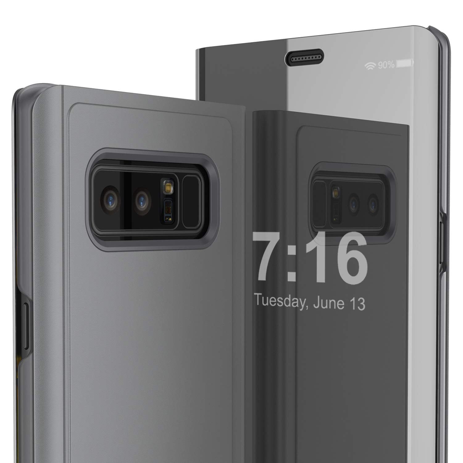 Punkcase Note 8 Reflector Case Protective Flip Cover [Silver]