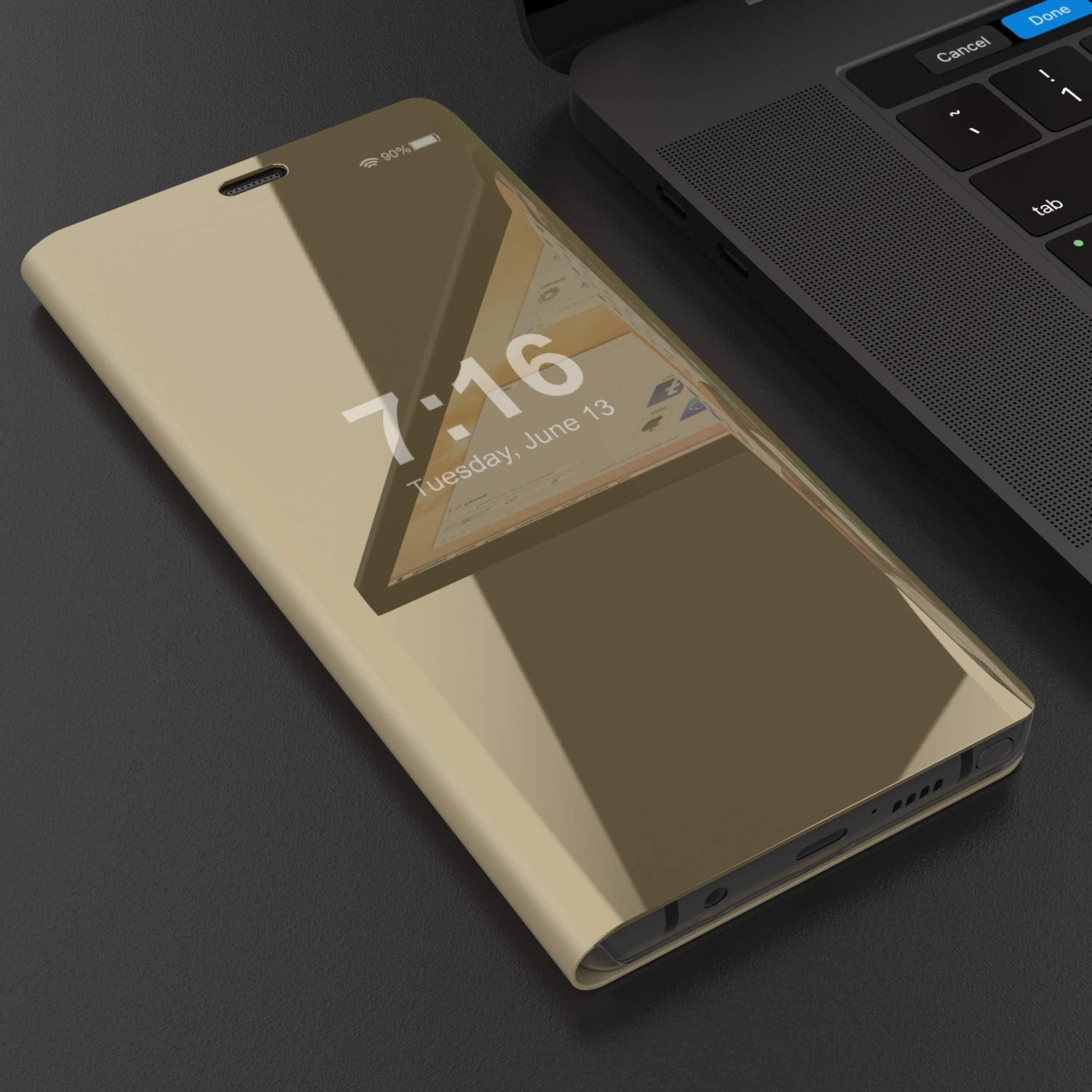 Punkcase Note 8 Reflector Case Protective Flip Cover [Gold]