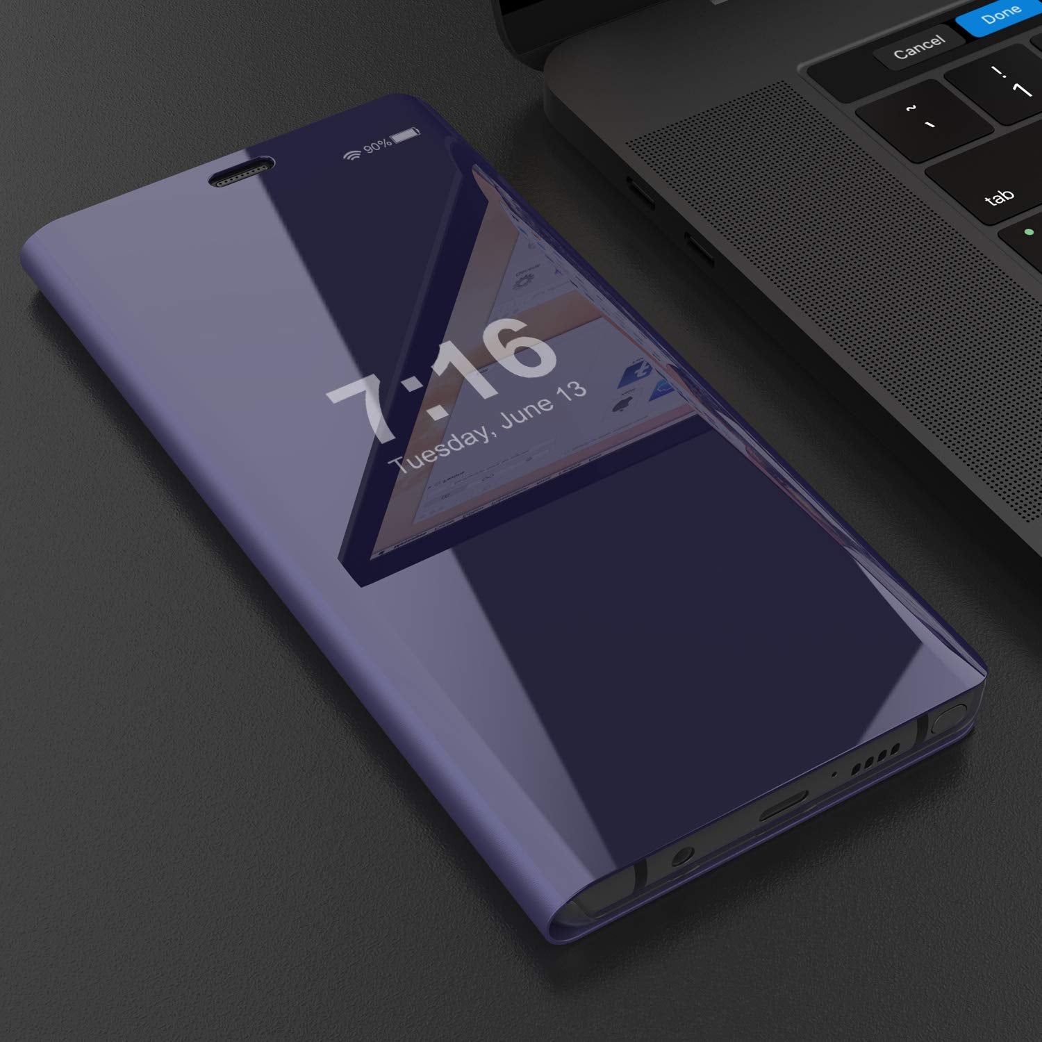 Punkcase Note 8 Reflector Case Protective Flip Cover [Purple]