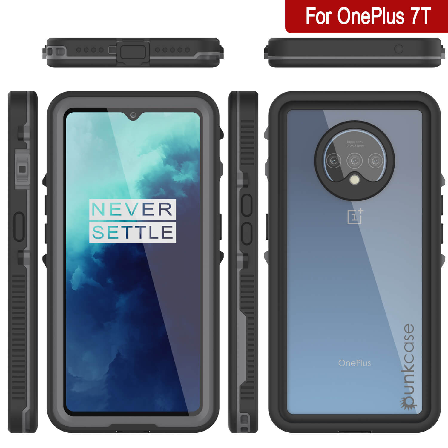 Punkcase OnePlus 7T Waterproof Case [StudStar Series] [Slim Fit] [Black]