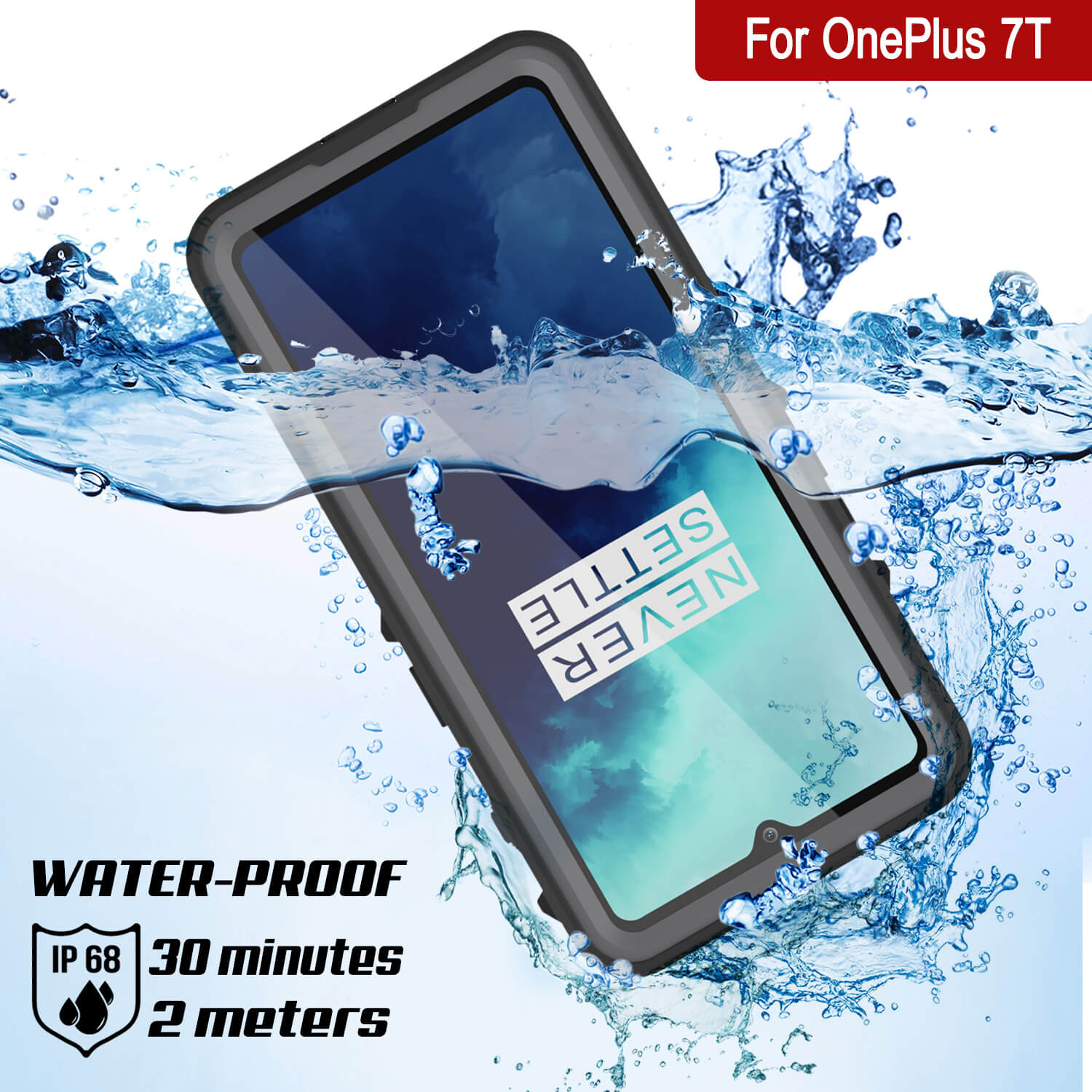 Punkcase OnePlus 7T Waterproof Case [StudStar Series] [Slim Fit] [Black]