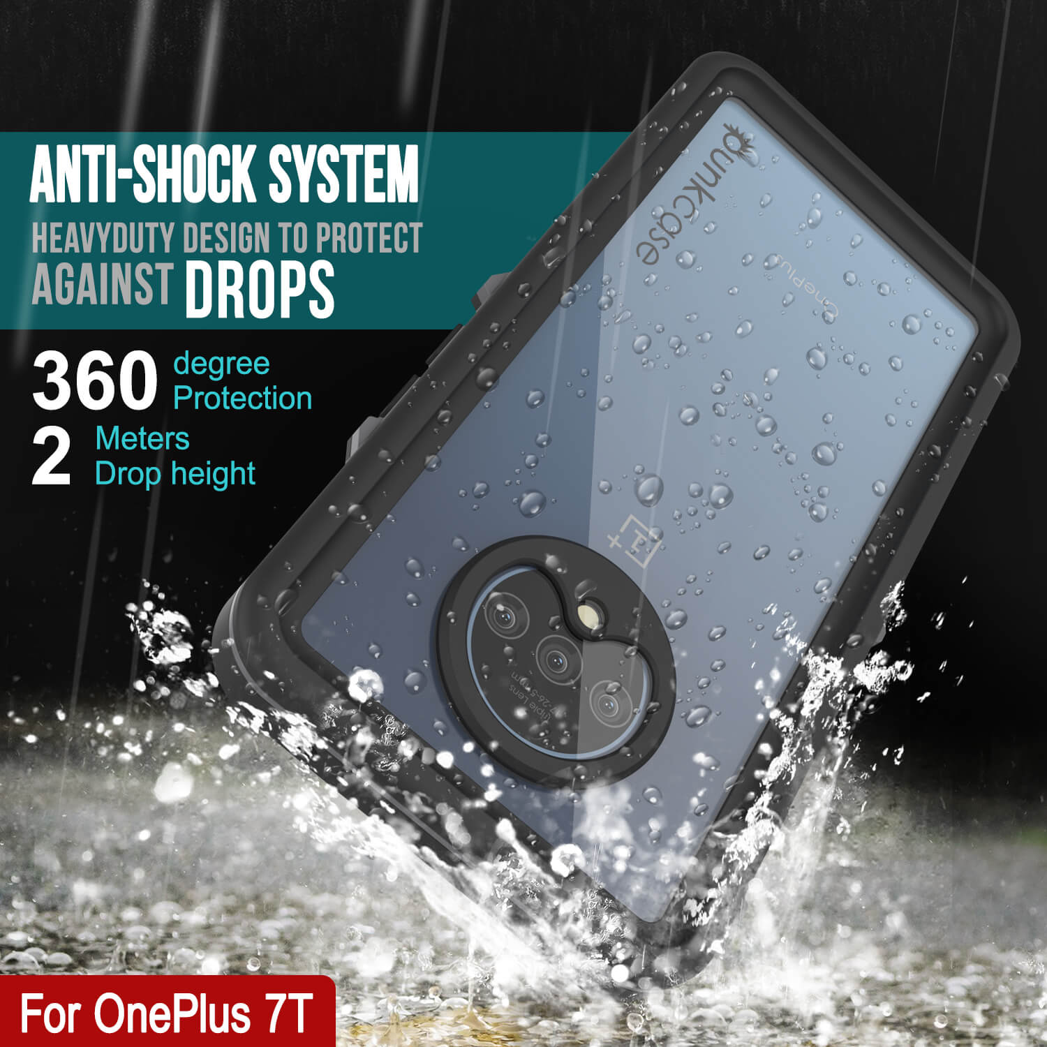 Punkcase OnePlus 7T Waterproof Case [StudStar Series] [Slim Fit] [Black]