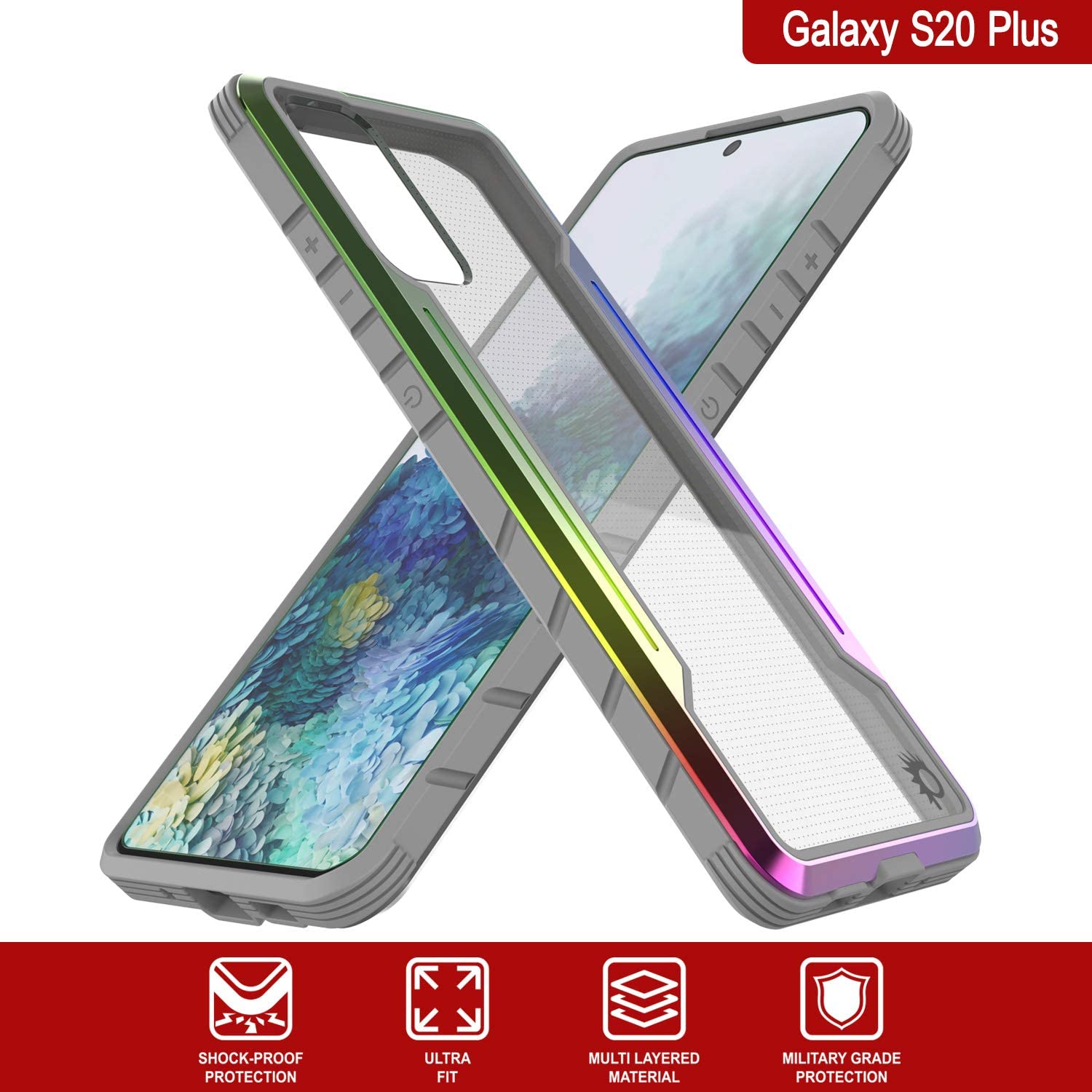 Punkcase S20+ Plus ravenger Case Protective Military Grade Multilayer Cover [Rainbow]