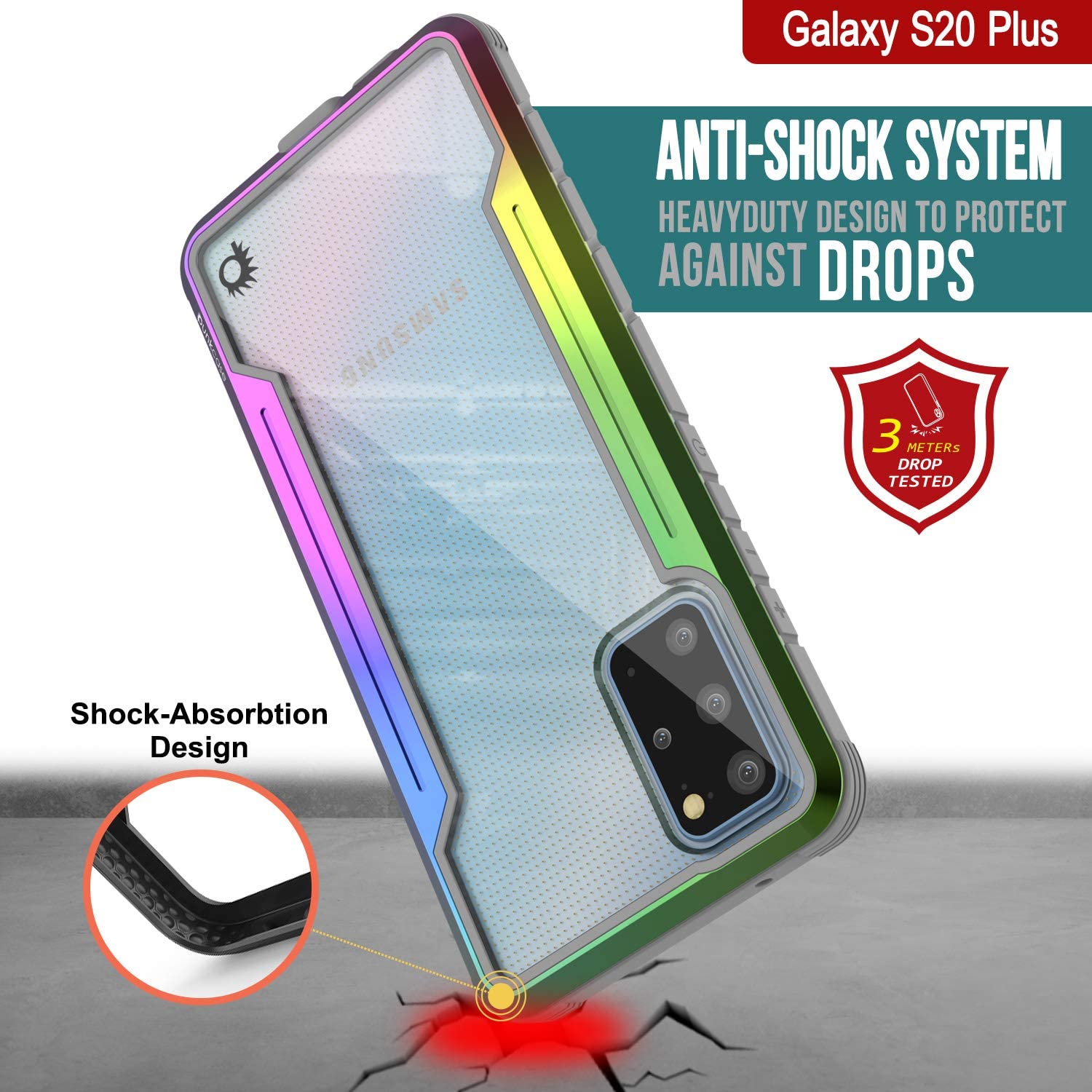 Punkcase S20+ Plus ravenger Case Protective Military Grade Multilayer Cover [Rainbow]