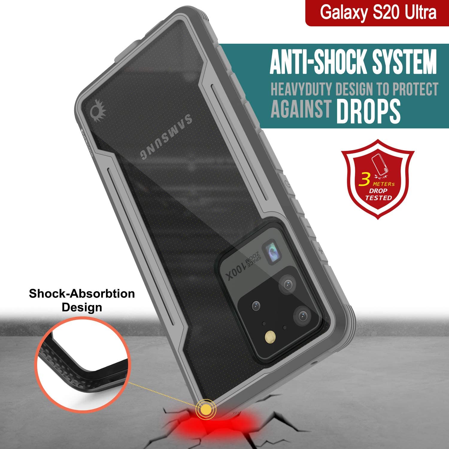 Punkcase S20 Ultra ravenger Case Protective Military Grade Multilayer Cover [Grey]