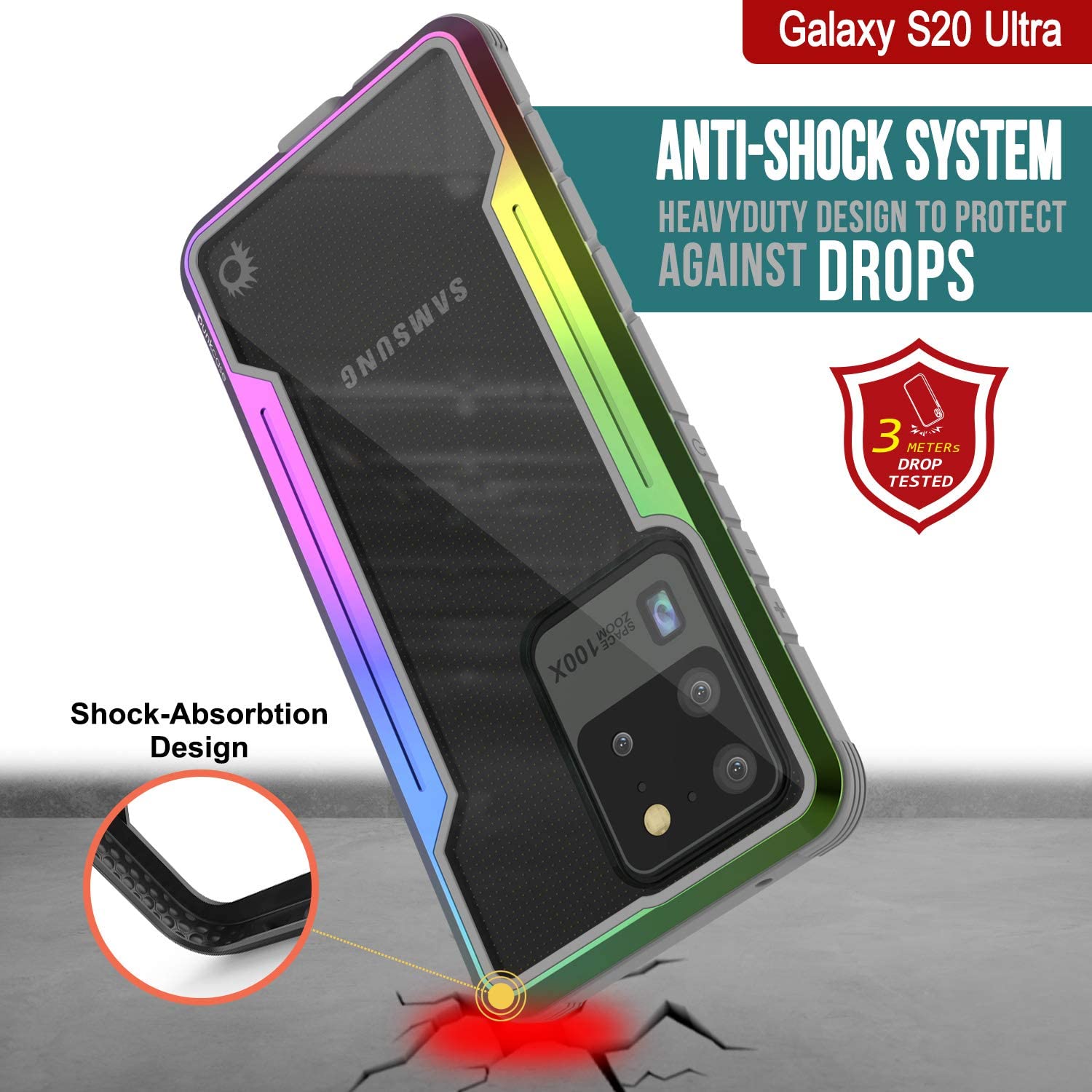 Punkcase S20 Ultra ravenger Case Protective Military Grade Multilayer Cover [Rainbow]