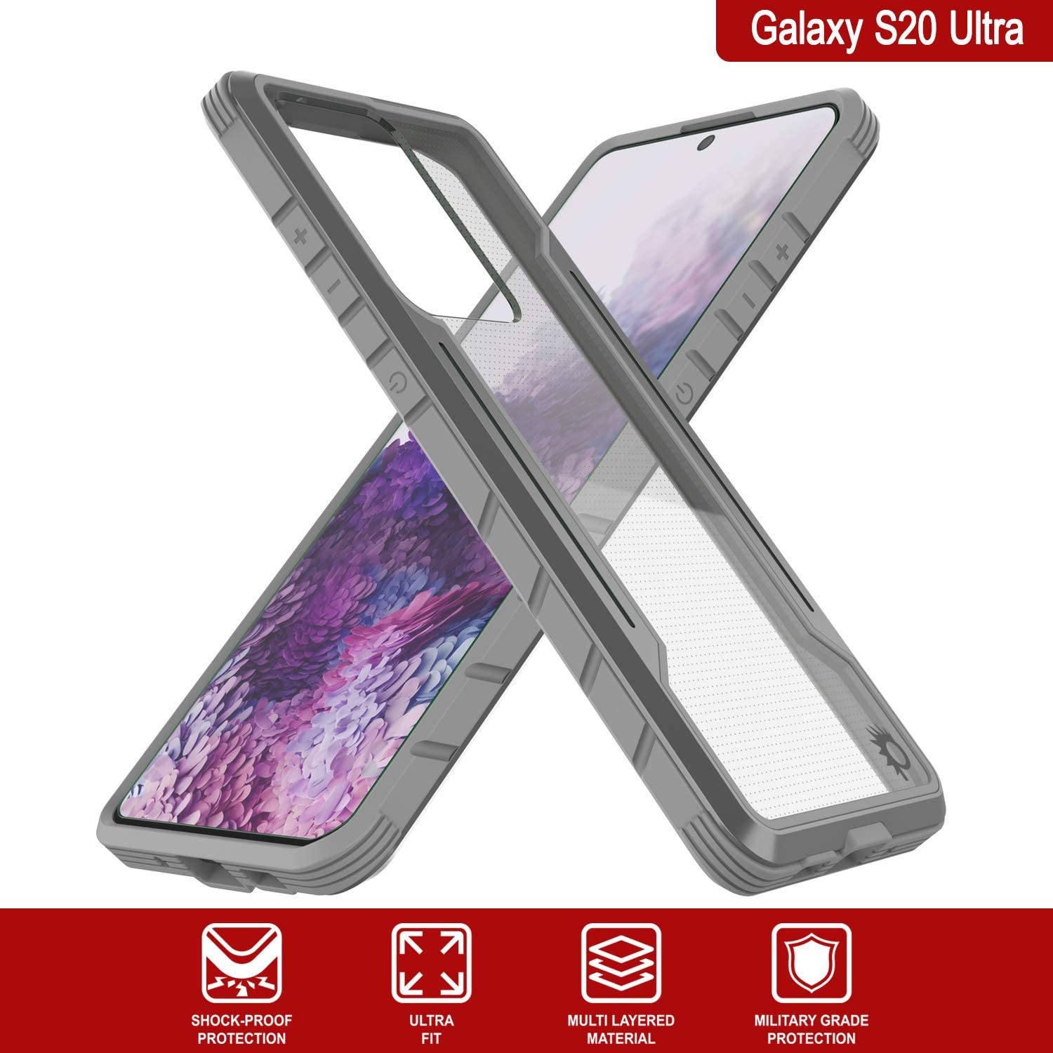 Punkcase S20 Ultra ravenger Case Protective Military Grade Multilayer Cover [Grey]