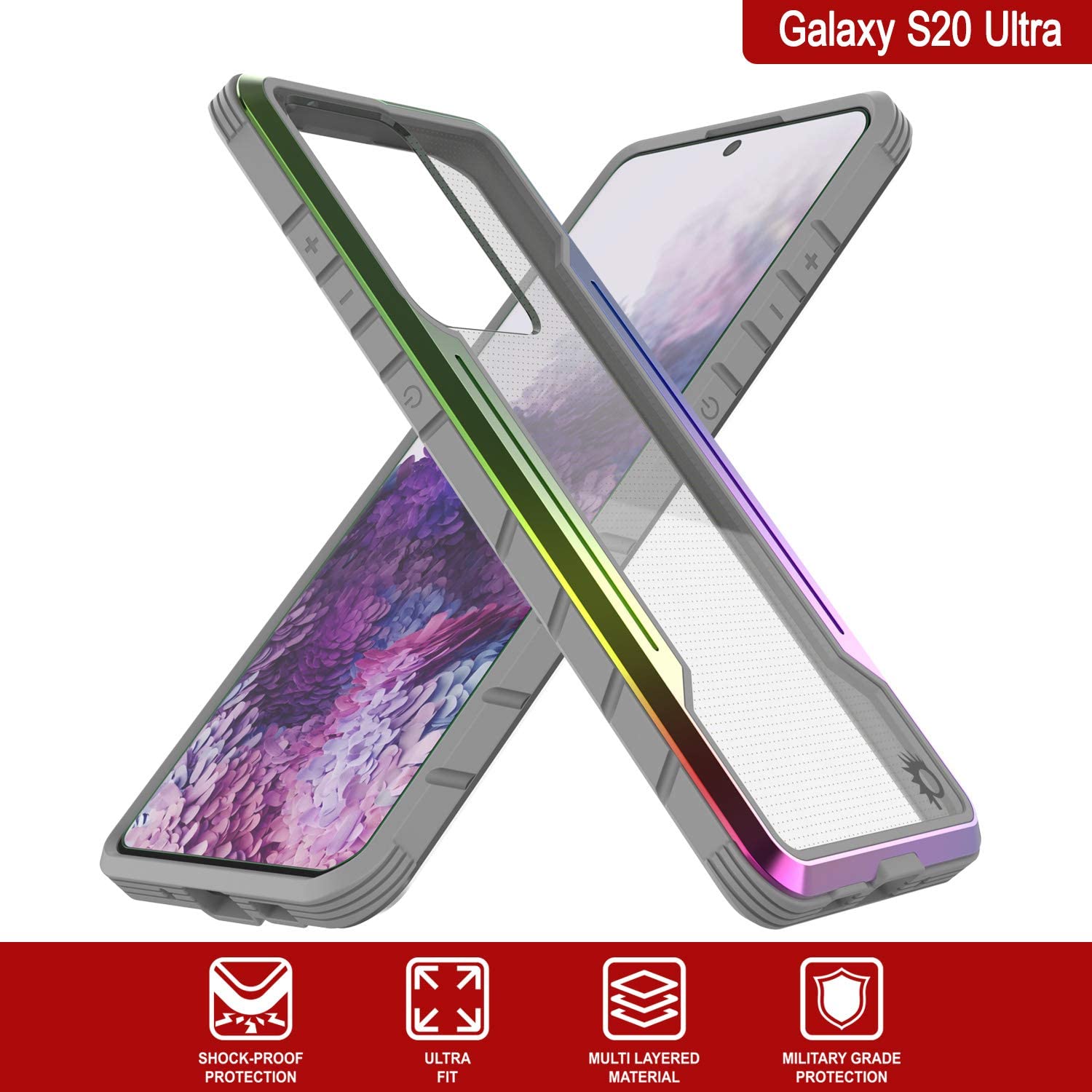 Punkcase S20 Ultra ravenger Case Protective Military Grade Multilayer Cover [Rainbow]