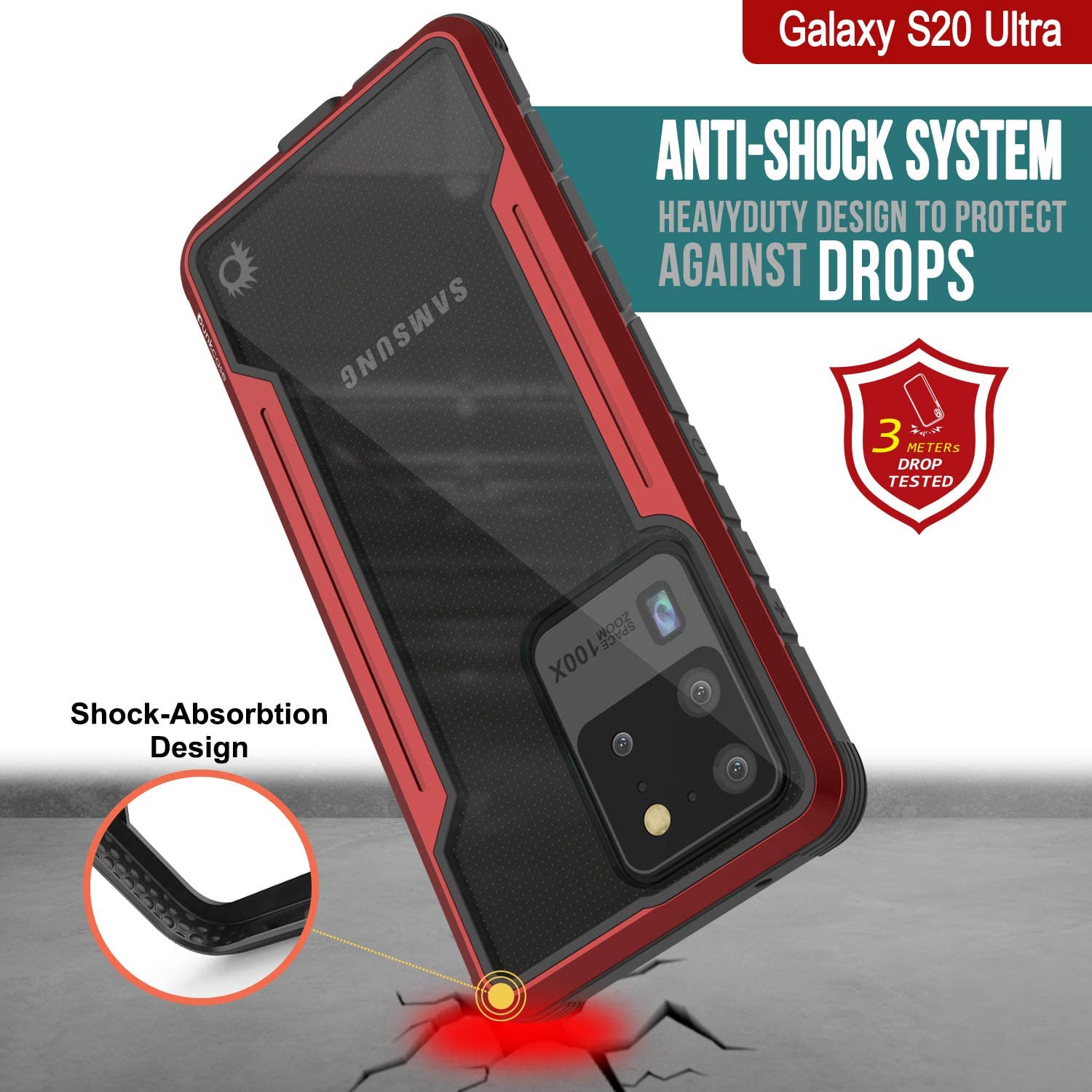 Punkcase S20 Ultra ravenger Case Protective Military Grade Multilayer Cover [Red]