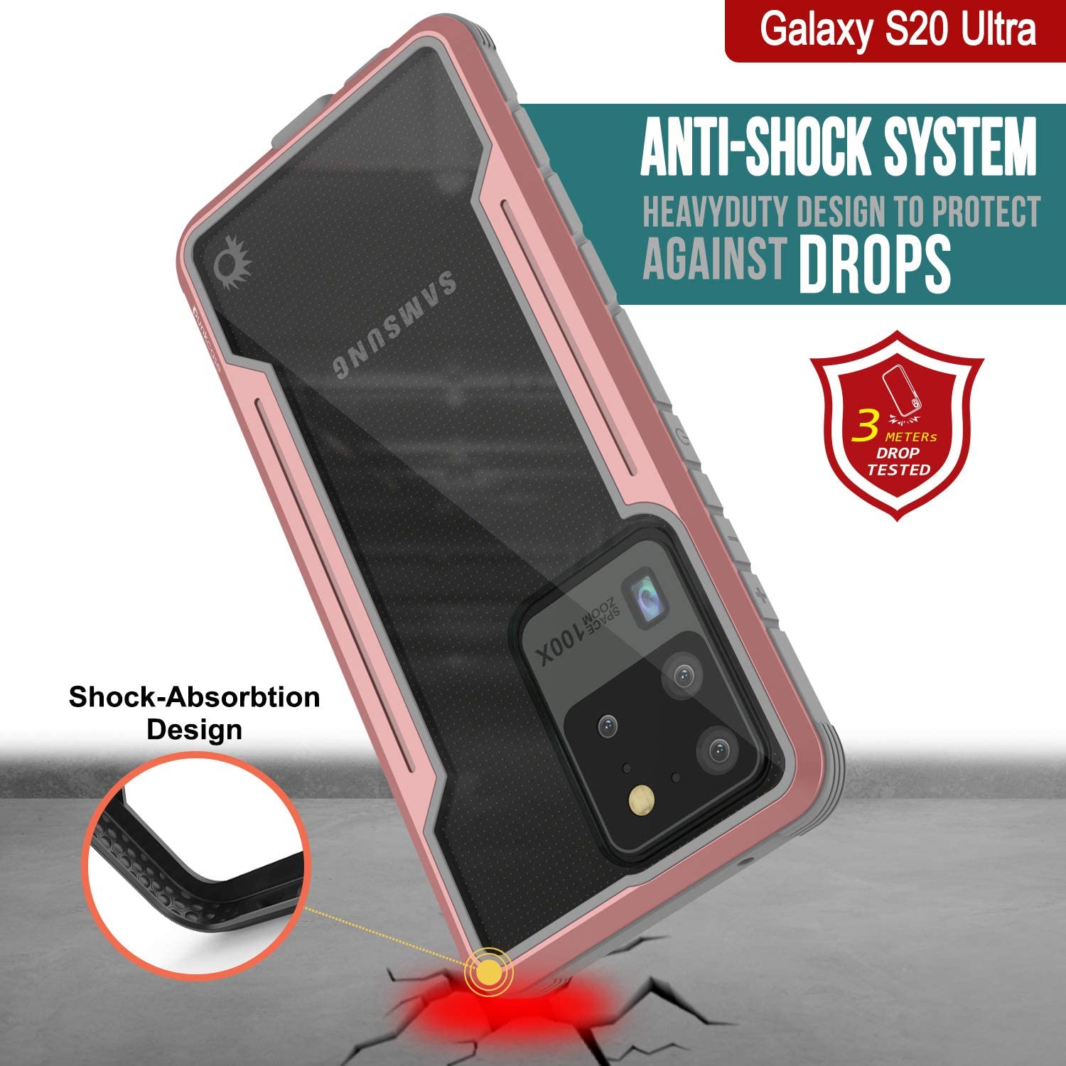 Punkcase S20 Ultra ravenger Case Protective Military Grade Multilayer Cover [Rose-Gold]