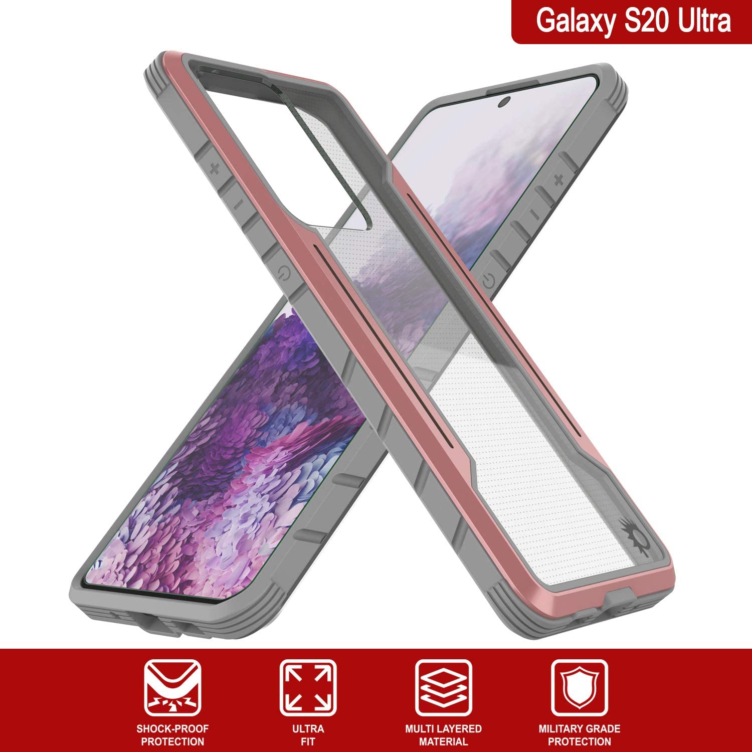 Punkcase S20 Ultra ravenger Case Protective Military Grade Multilayer Cover [Rose-Gold]