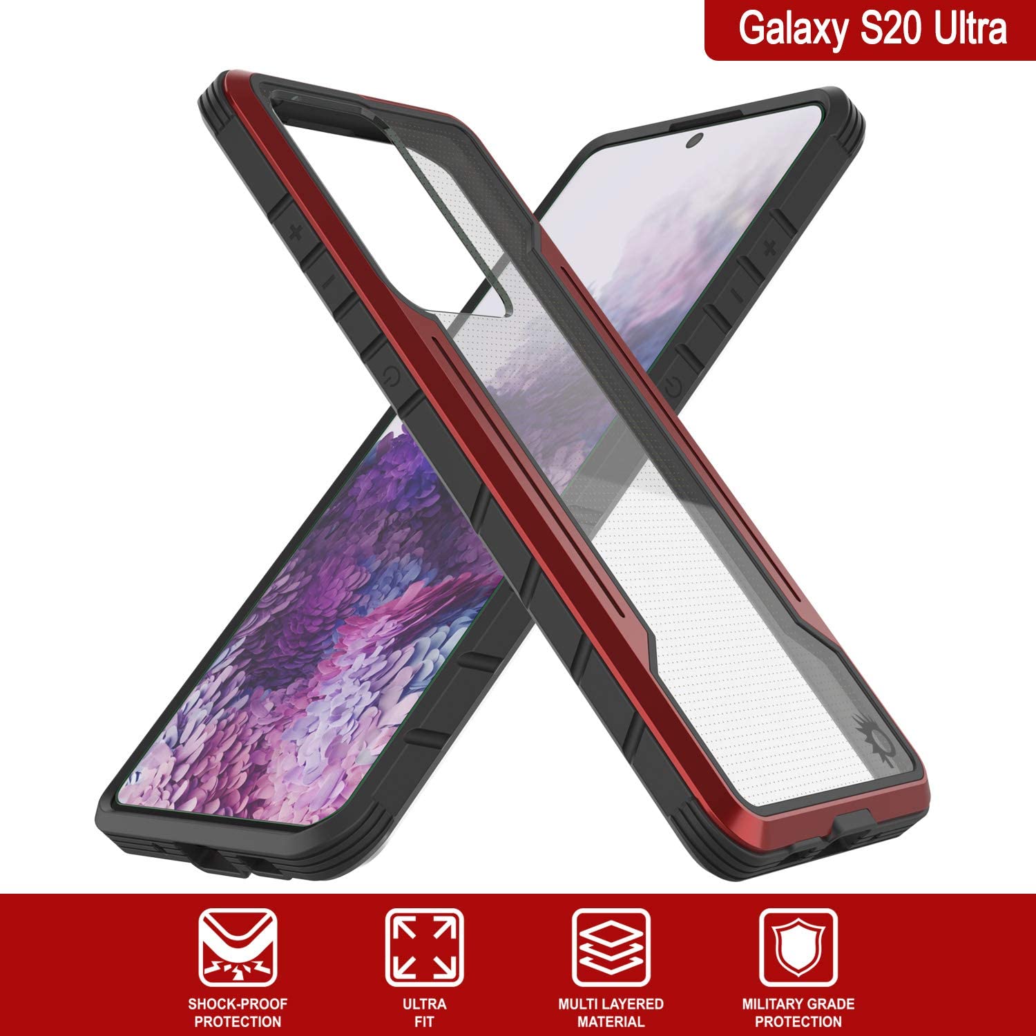 Punkcase S20 Ultra ravenger Case Protective Military Grade Multilayer Cover [Red]