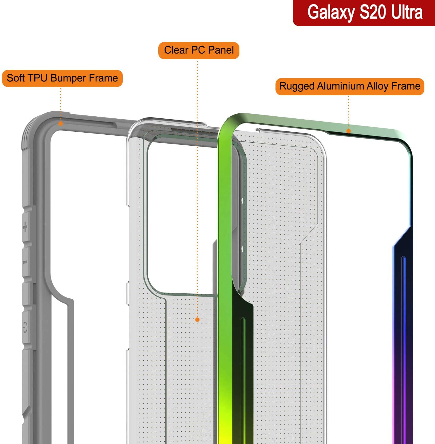 Punkcase S20 Ultra ravenger Case Protective Military Grade Multilayer Cover [Rainbow]