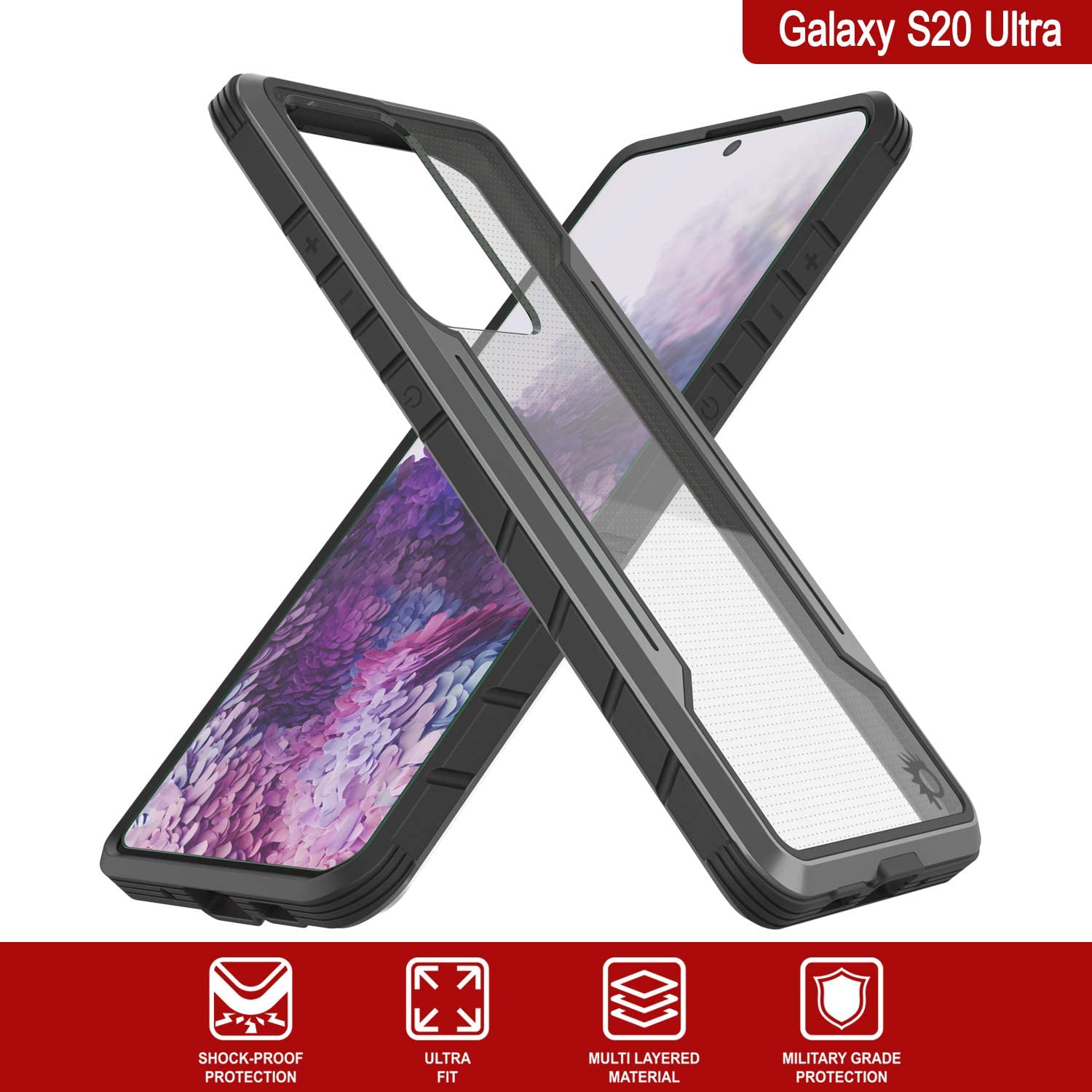 Punkcase S20 Ultra ravenger Case Protective Military Grade Multilayer Cover [Grey-Black]