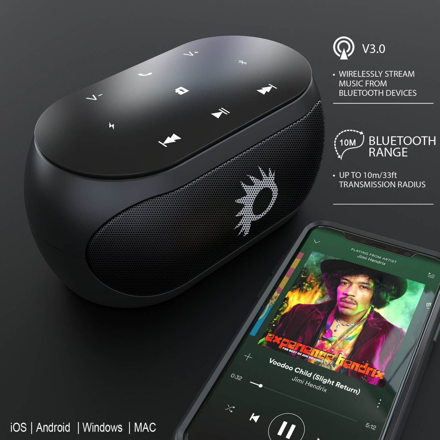 Punkcase SILENCER Powerful and Portable Bluetooth Speaker W/Enhanced Bass TF/SD Card Slot/AUX Input, Hands Free Speakerphone W/Mic