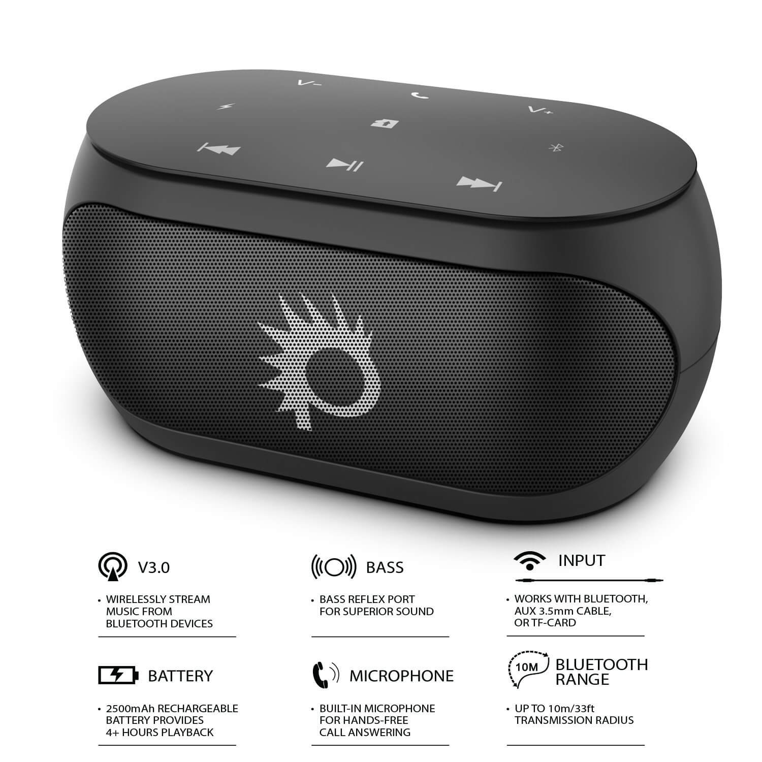 Punkcase SILENCER Powerful and Portable Bluetooth Speaker W/Enhanced Bass TF/SD Card Slot/AUX Input, Hands Free Speakerphone W/Mic