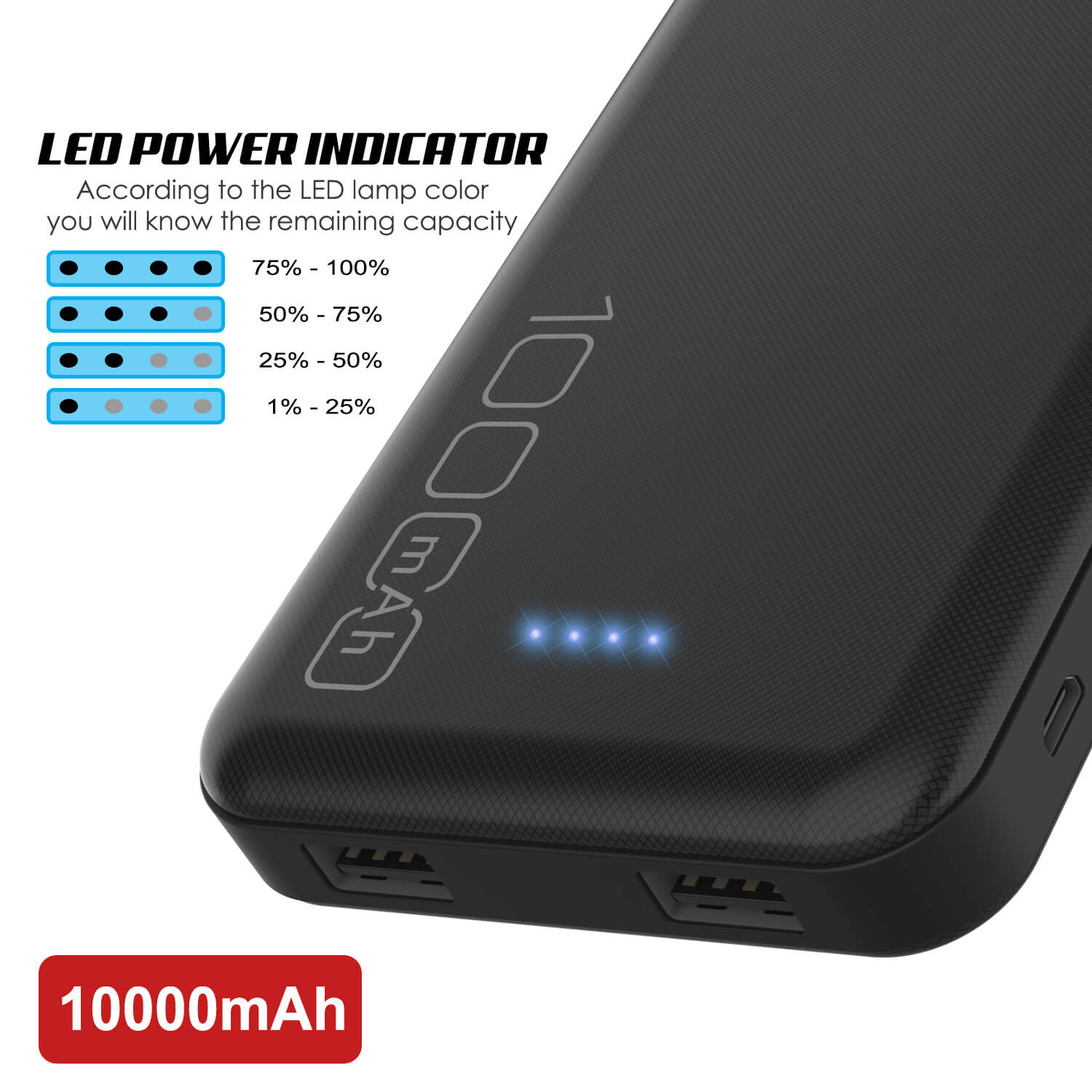PunkCase PowerBank 10000mah Battery Pack for Samsung & iPhone (Fold/Flip/S24/23/22/21/20) & 15/14/13/12/11/X & all Wireless Supported + iPad's [Black]