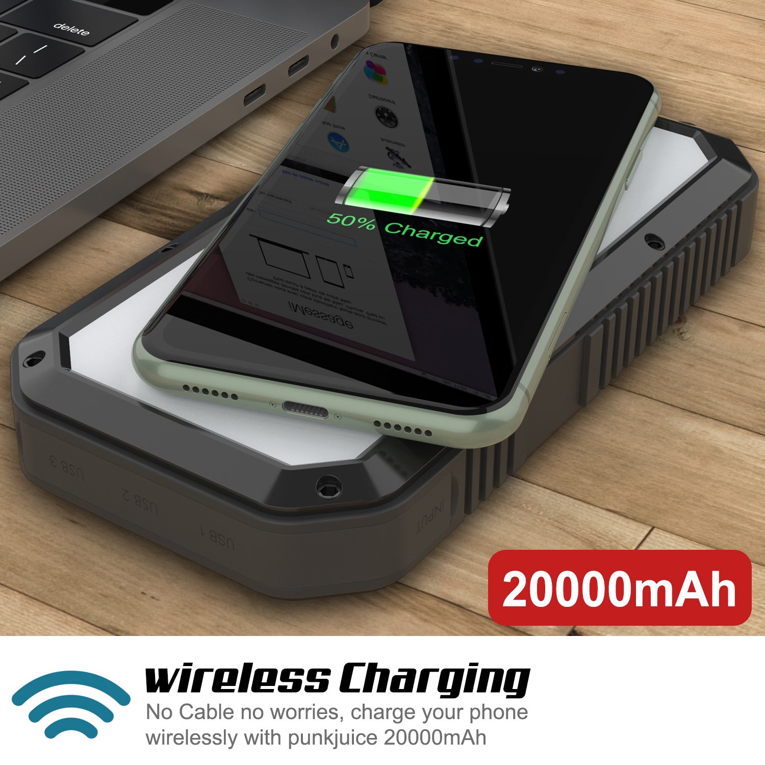 PunkCase Solar Wireless PowerBank 20000 mAh Battery Pack for Samsung &  iPhone (S24/23/22/21/20) & 15/14/13/12/11/X & all Wireless Supported +  iPad's