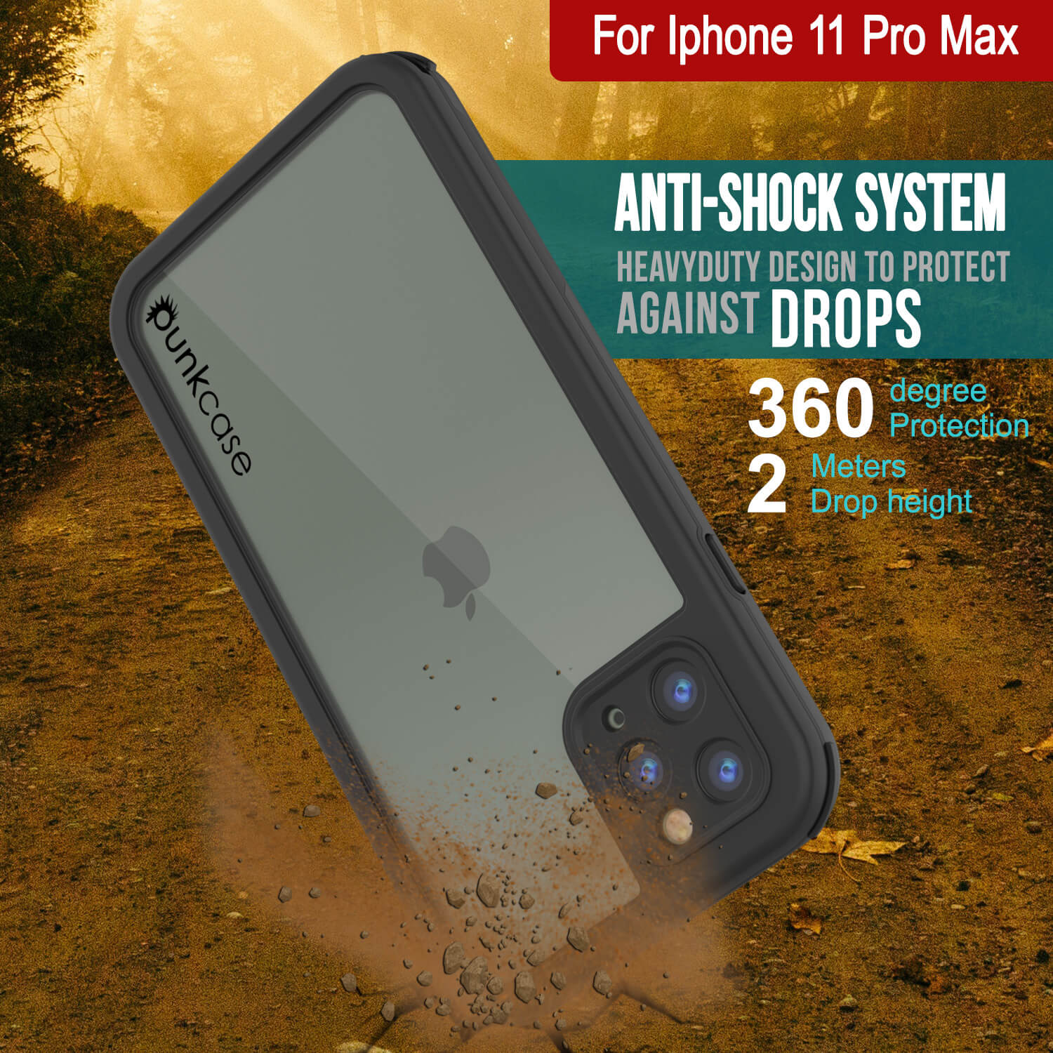 iPhone 11 Pro Max Waterproof IP68 Case, Punkcase [Black] [Rapture Series]  W/Built in Screen Protector