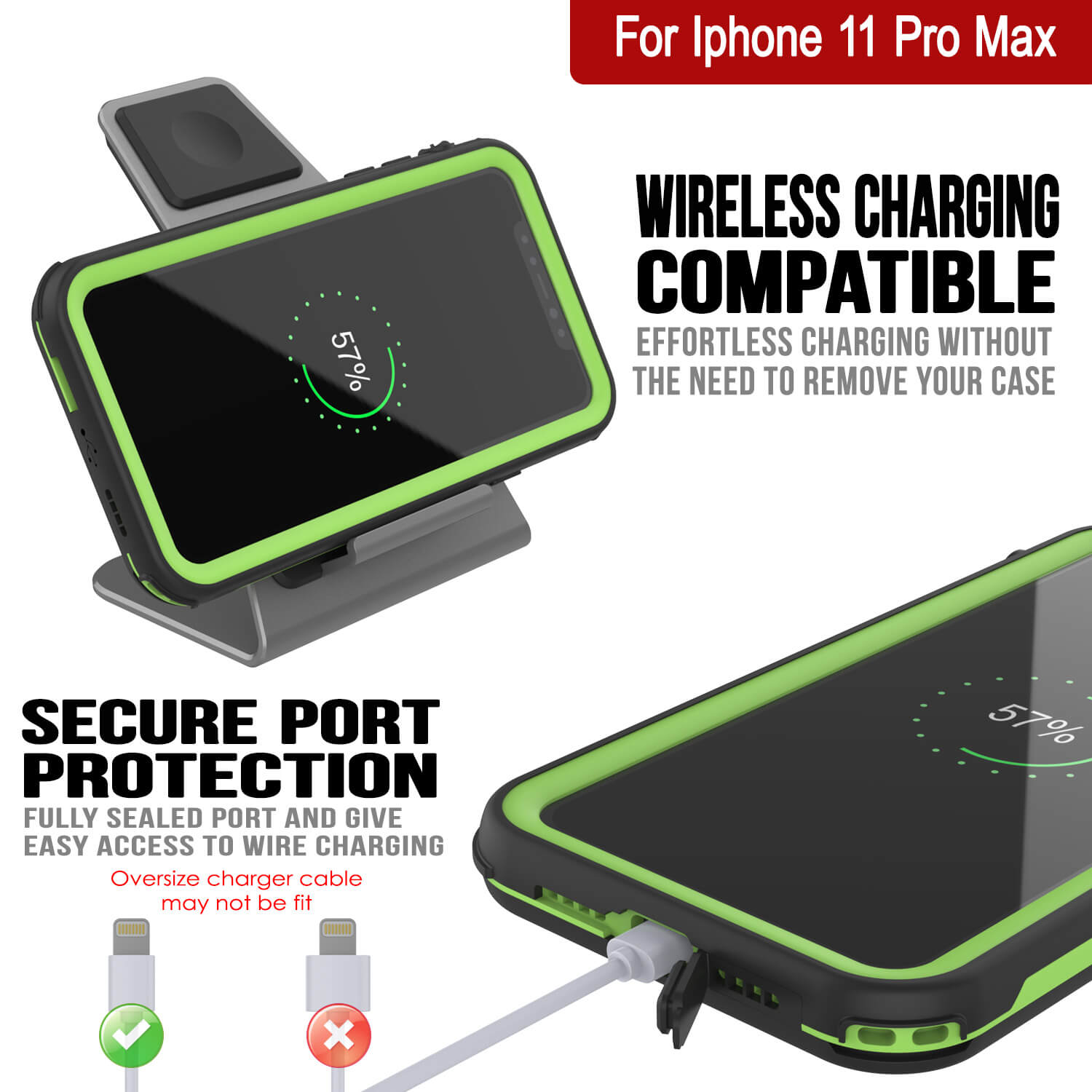 iPhone 11 Pro Max Waterproof IP68 Case, Punkcase [Green] [Rapture Series]  W/Built in Screen Protector