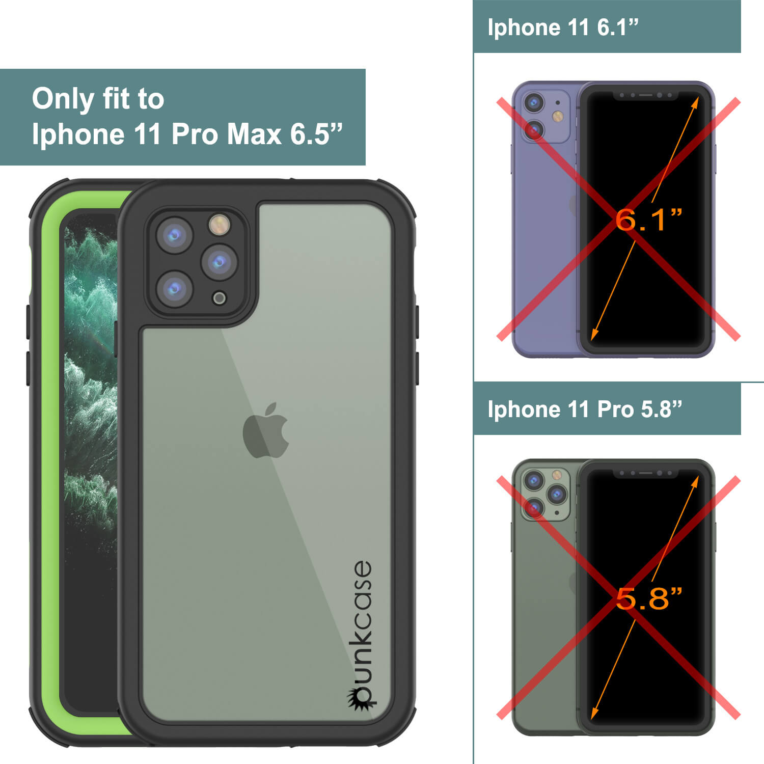 iPhone 11 Pro Max Waterproof IP68 Case, Punkcase [Green] [Rapture Series]  W/Built in Screen Protector