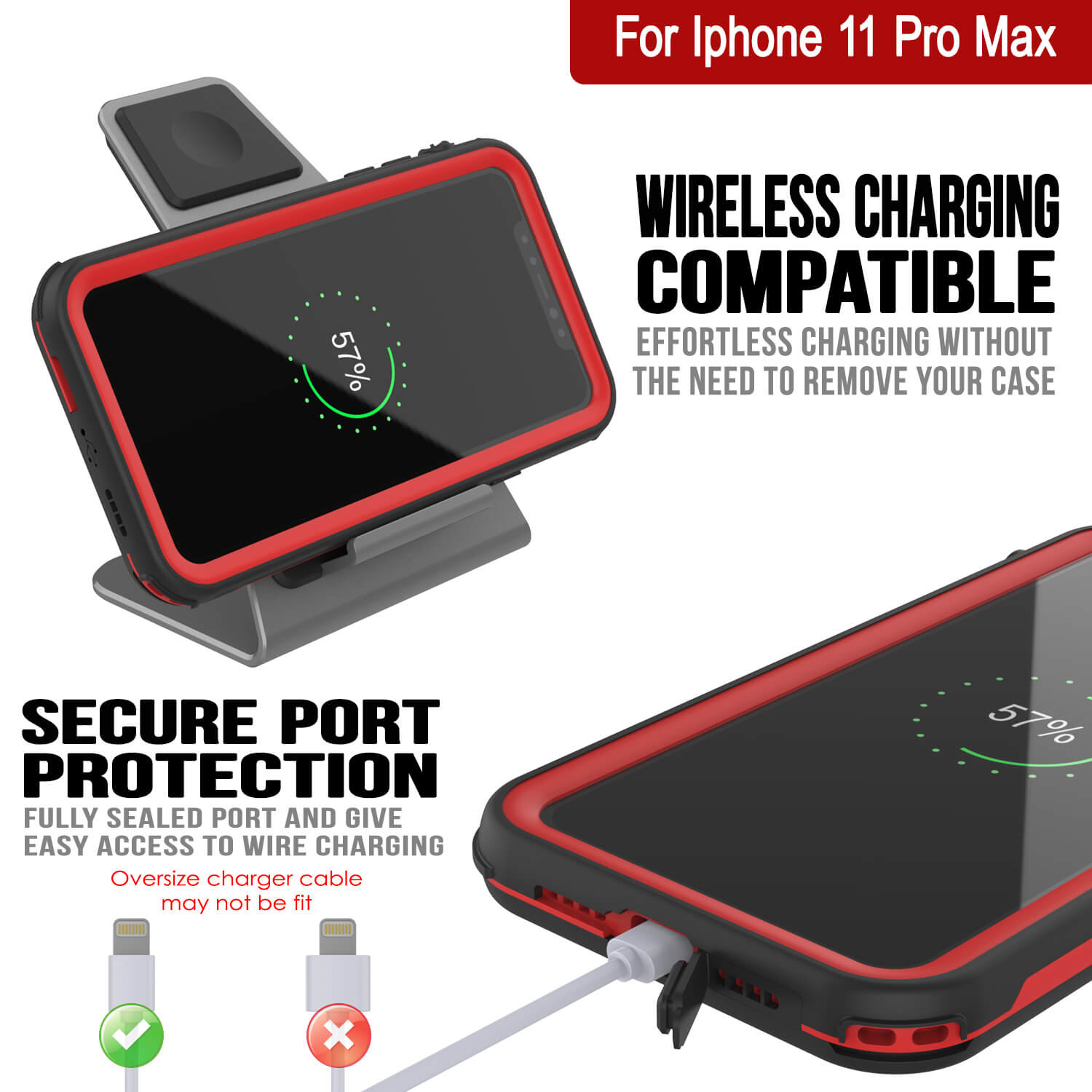 iPhone 11 Pro Max Waterproof IP68 Case, Punkcase [red] [Rapture Series]  W/Built in Screen Protector