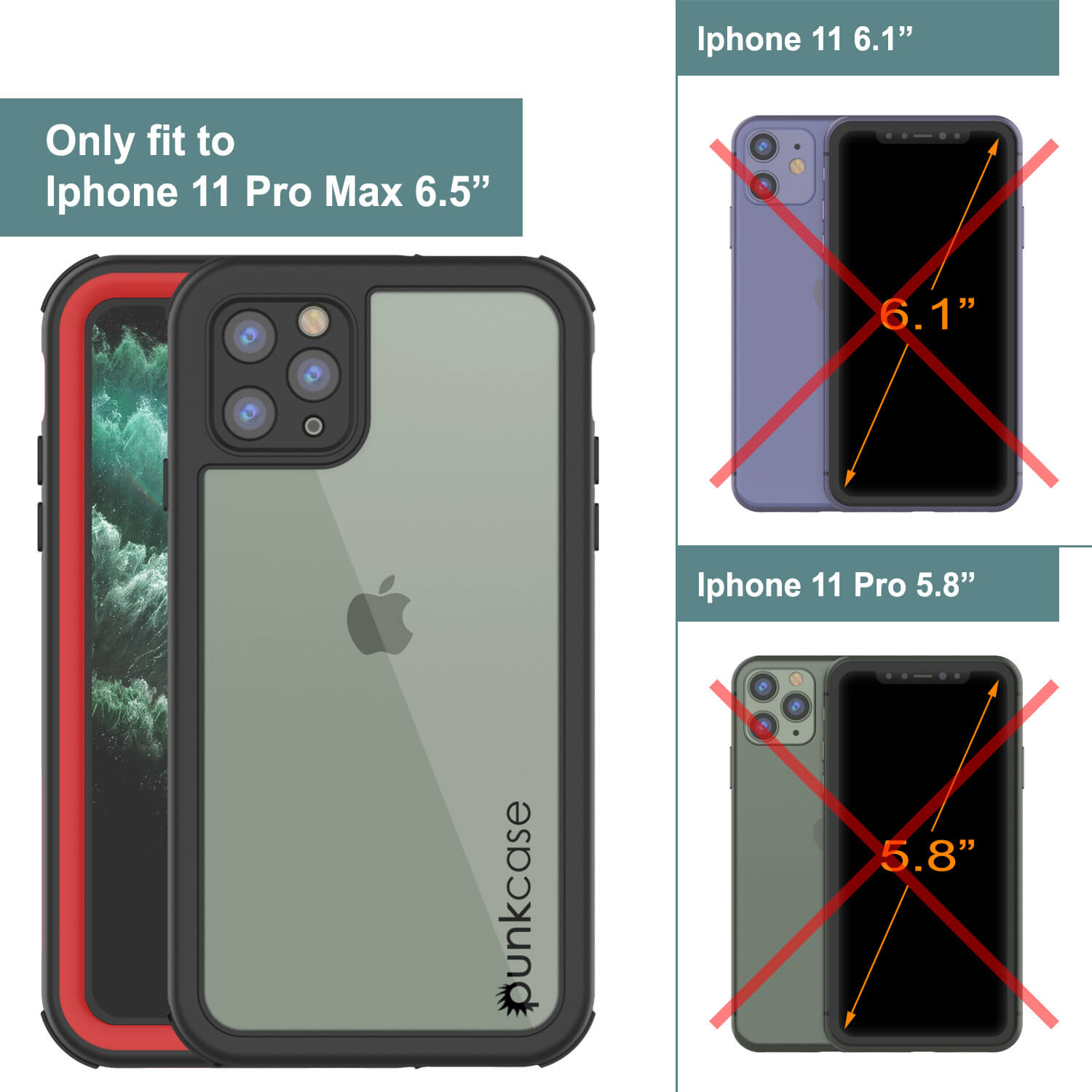 iPhone 11 Pro Max Waterproof IP68 Case, Punkcase [red] [Rapture Series]  W/Built in Screen Protector