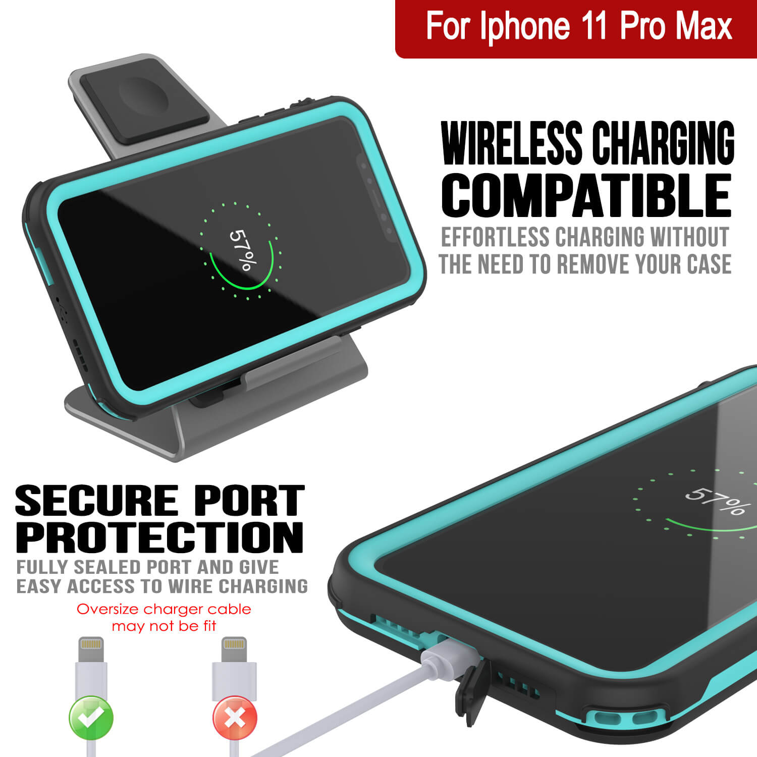 iPhone 11 Pro Max Waterproof IP68 Case, Punkcase [teal] [Rapture Series]  W/Built in Screen Protector