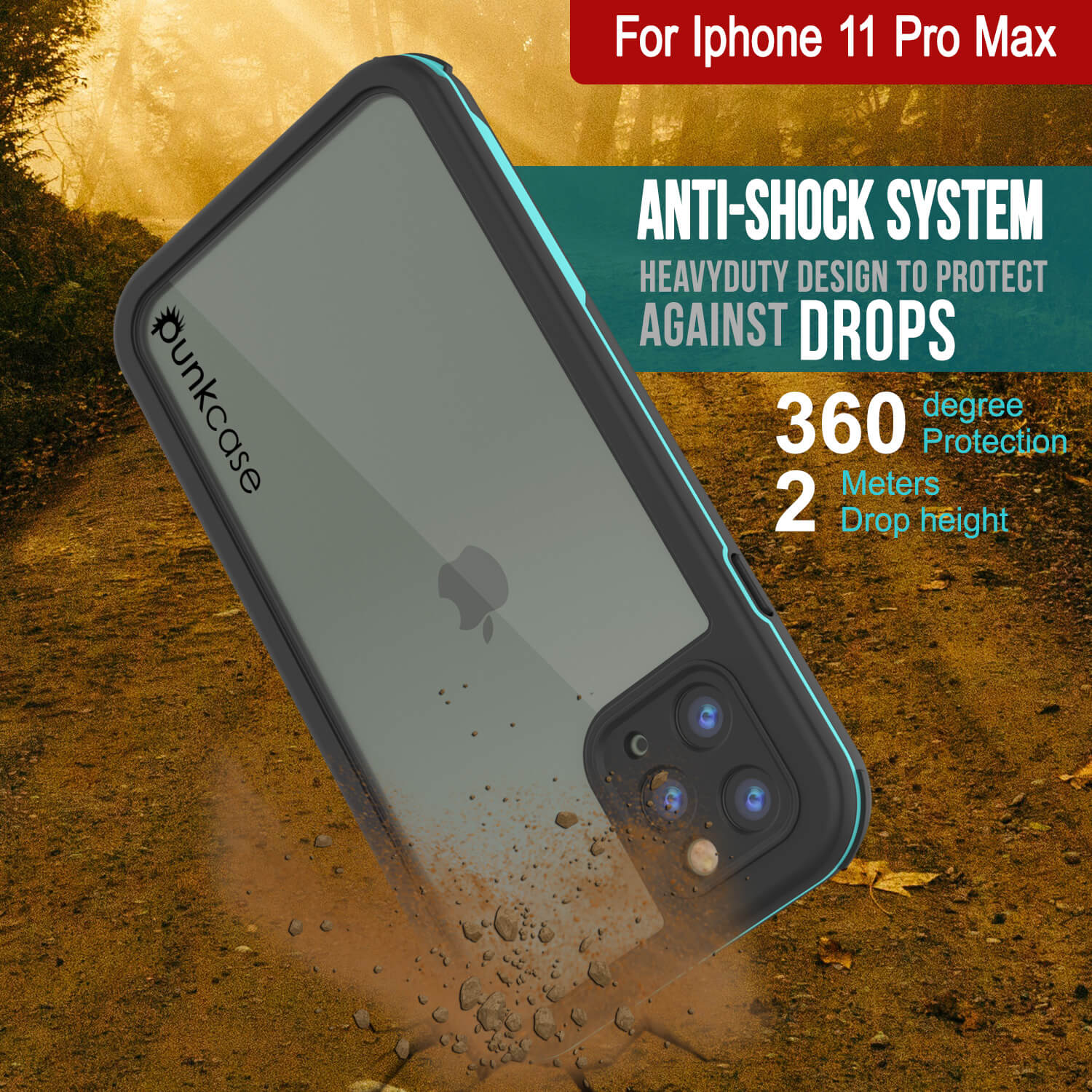 iPhone 11 Pro Max Waterproof IP68 Case, Punkcase [teal] [Rapture Series]  W/Built in Screen Protector