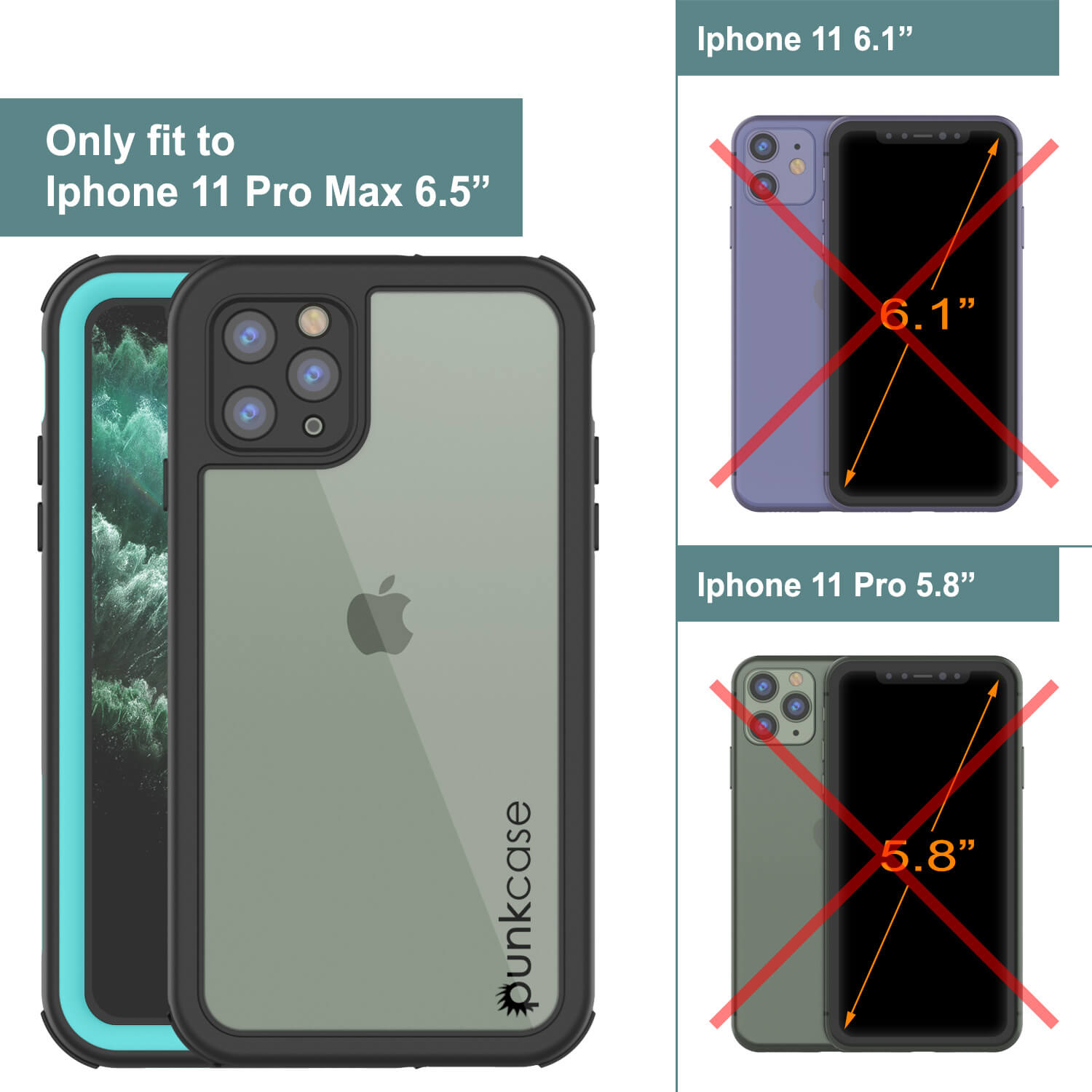 iPhone 11 Pro Max Waterproof IP68 Case, Punkcase [teal] [Rapture Series]  W/Built in Screen Protector