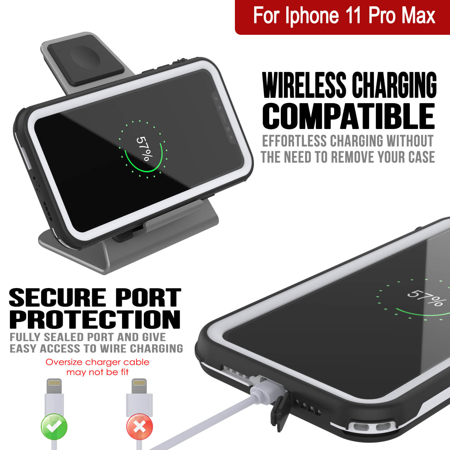 iPhone 11 Pro Max Waterproof IP68 Case, Punkcase [white] [Rapture Series]  W/Built in Screen Protector