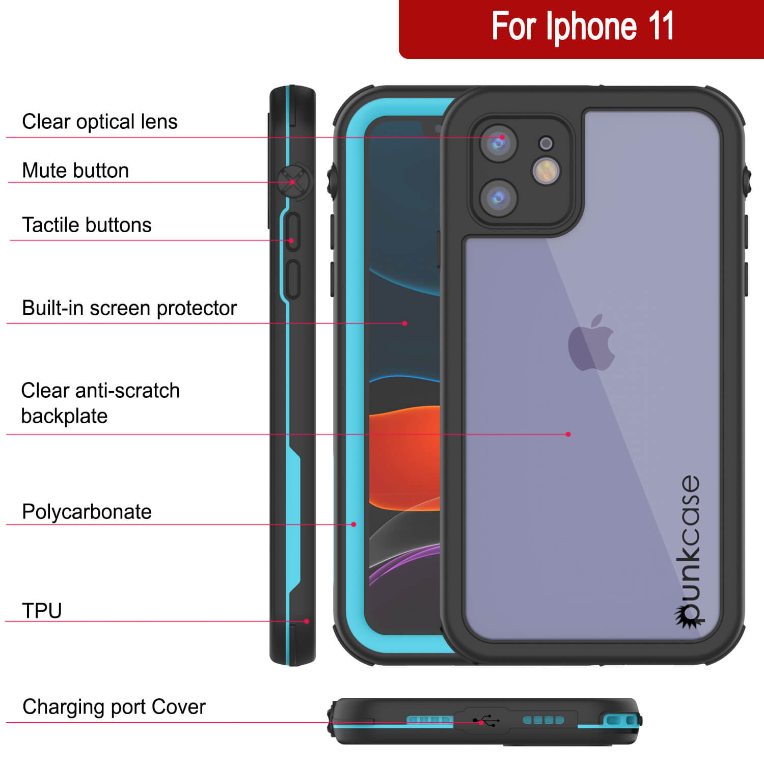 iPhone 11 Waterproof IP68 Case, Punkcase [Blue] [Rapture Series]  W/Built in Screen Protector