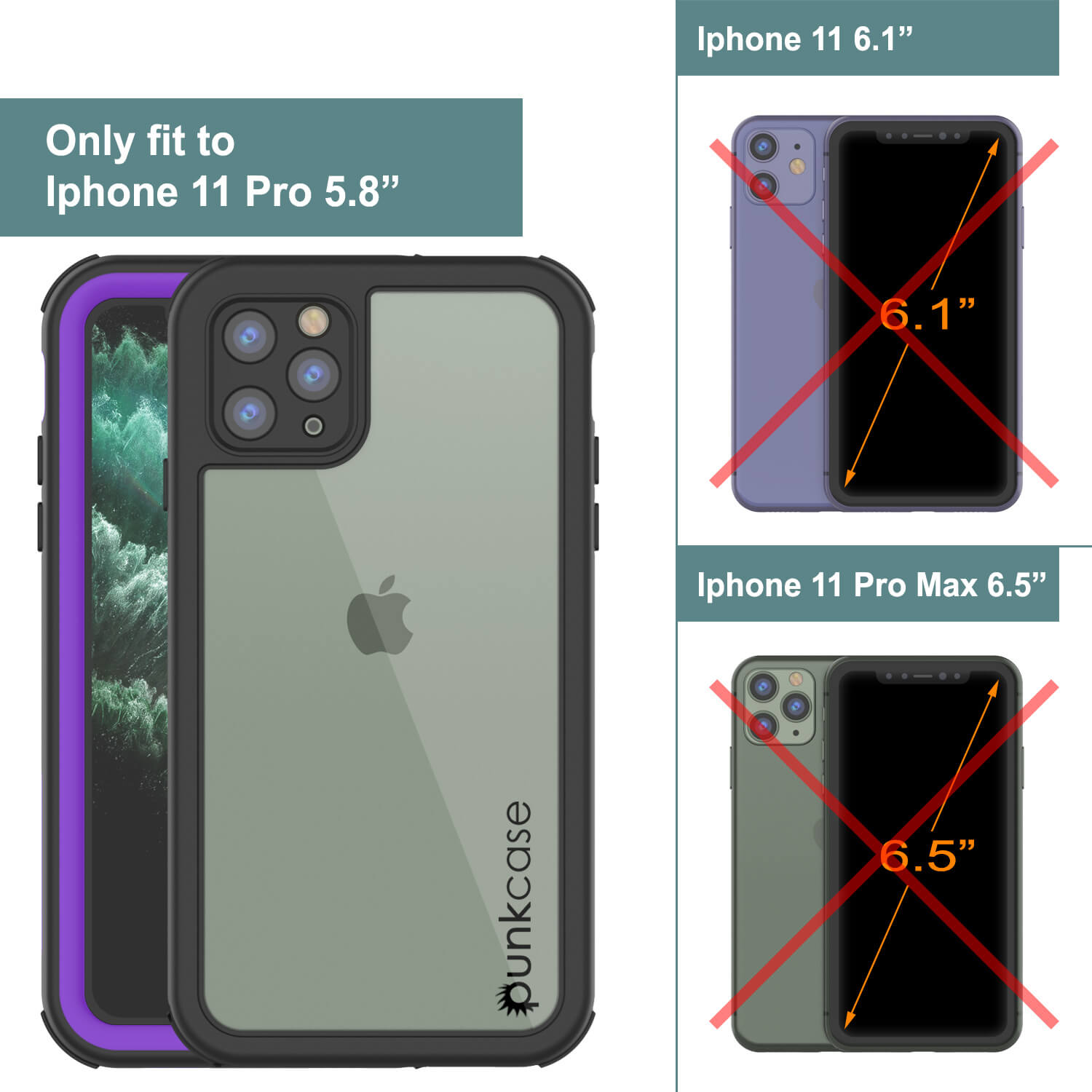 iPhone 11 Pro Waterproof IP68 Case, Punkcase [Purple] [Rapture Series]  W/Built in Screen Protector