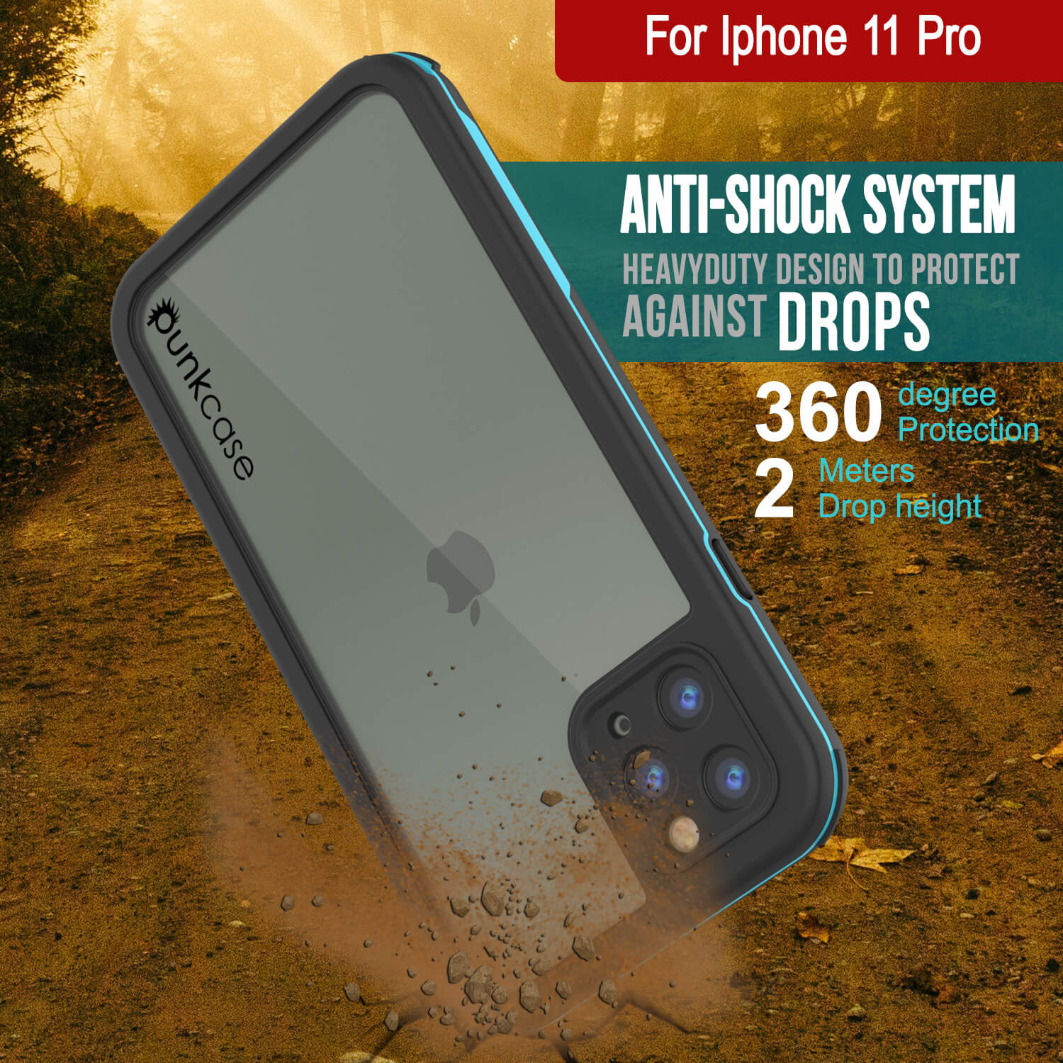 iPhone 11 Pro Waterproof IP68 Case, Punkcase [Blue] [Rapture Series]  W/Built in Screen Protector