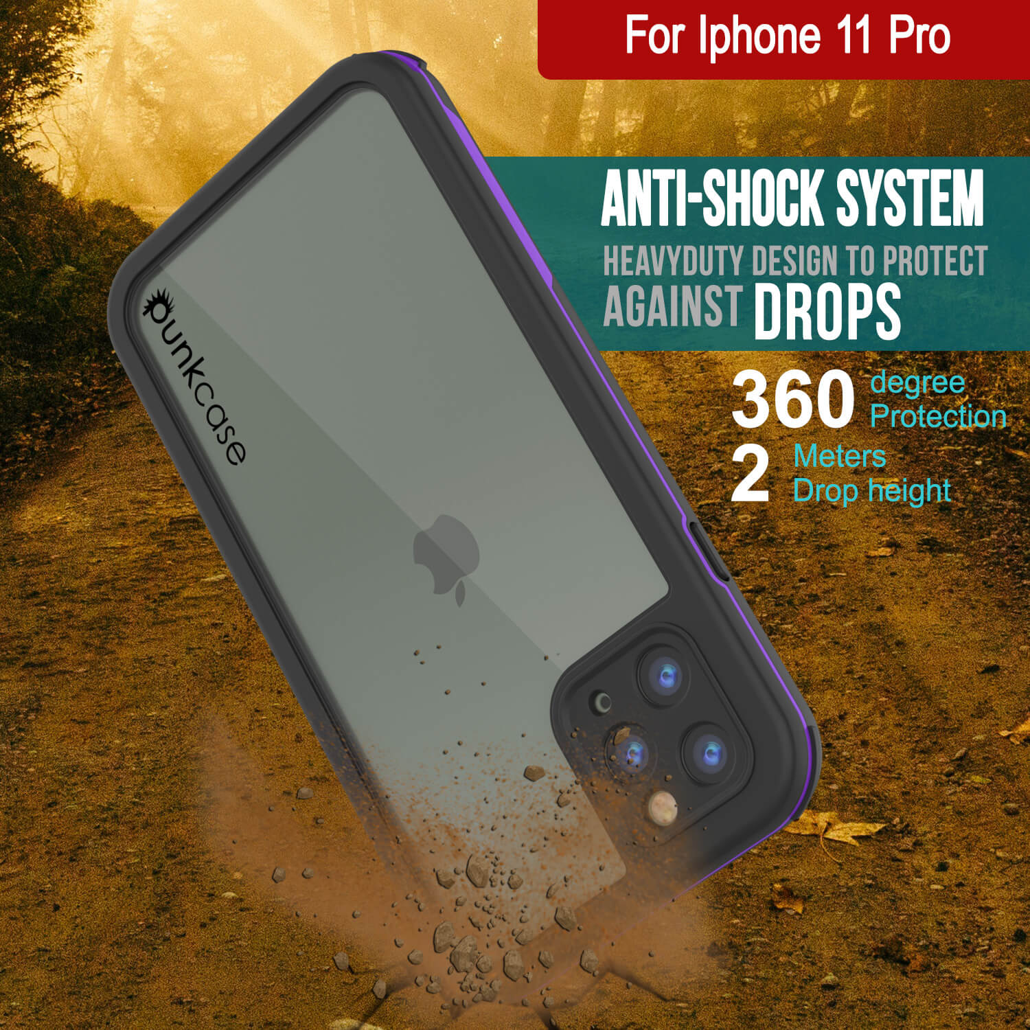 iPhone 11 Pro Waterproof IP68 Case, Punkcase [Purple] [Rapture Series]  W/Built in Screen Protector