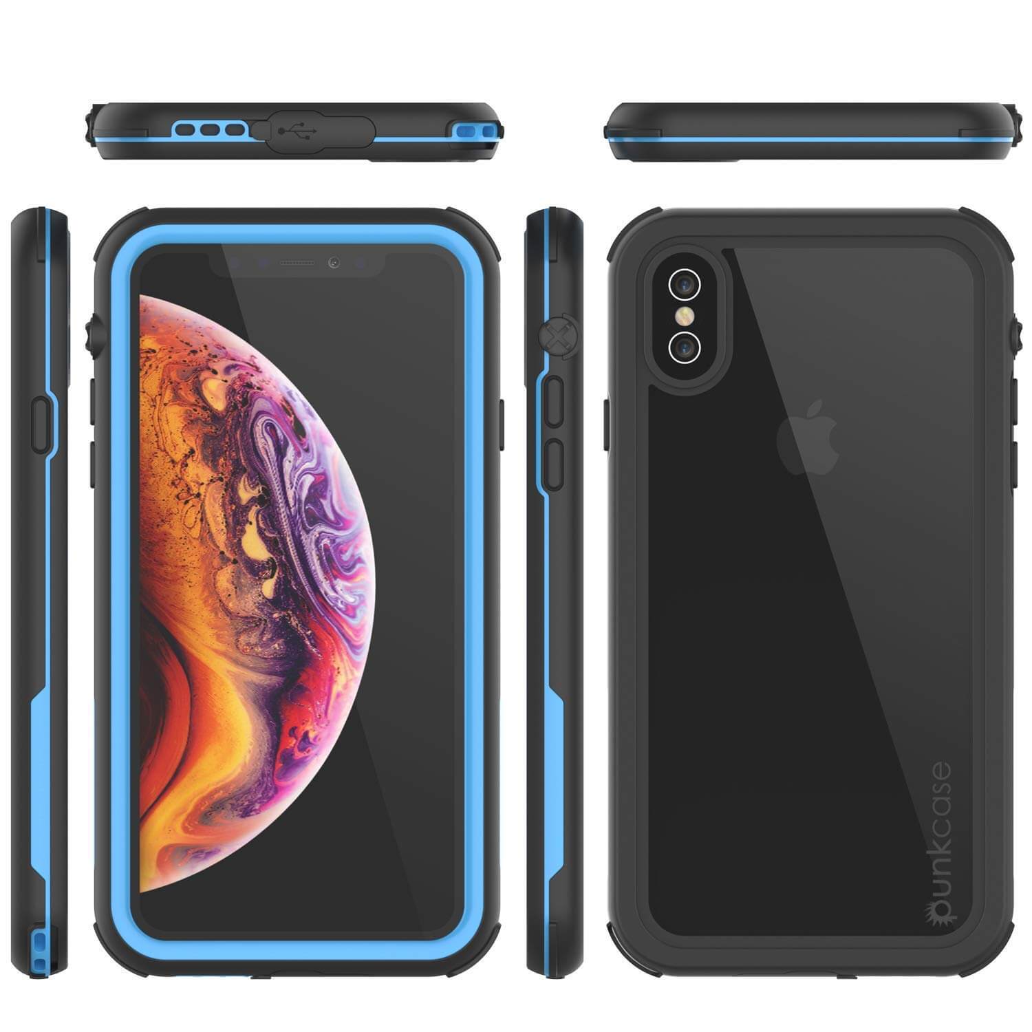 iPhone XS Max Waterproof IP68 Case, Punkcase [Blue] [Rapture Series]  W/Built in Screen Protector