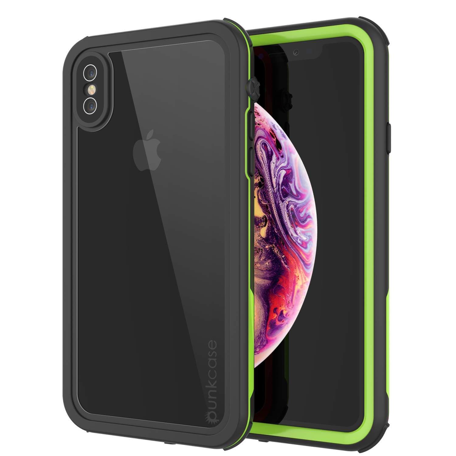 iPhone XS Max Waterproof IP68 Case, Punkcase [Green] [Rapture Series]  W/Built in Screen Protector
