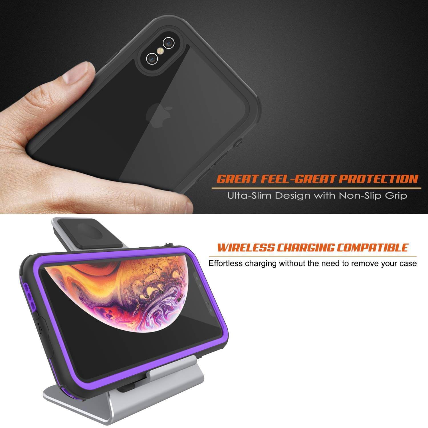 iPhone XS Max Waterproof IP68 Case, Punkcase [Purple] [Rapture Series]  W/Built in Screen Protector