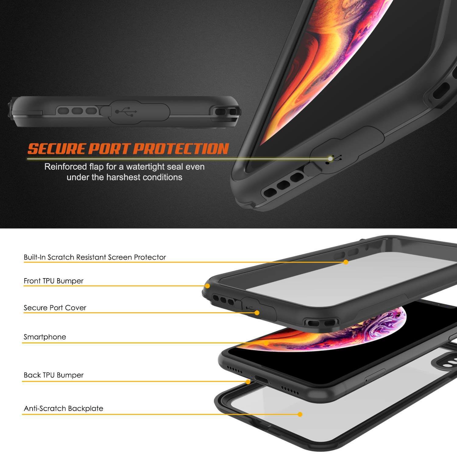 iPhone XS Max Waterproof IP68 Case, Punkcase [Black] [Rapture Series]  W/Built in Screen Protector