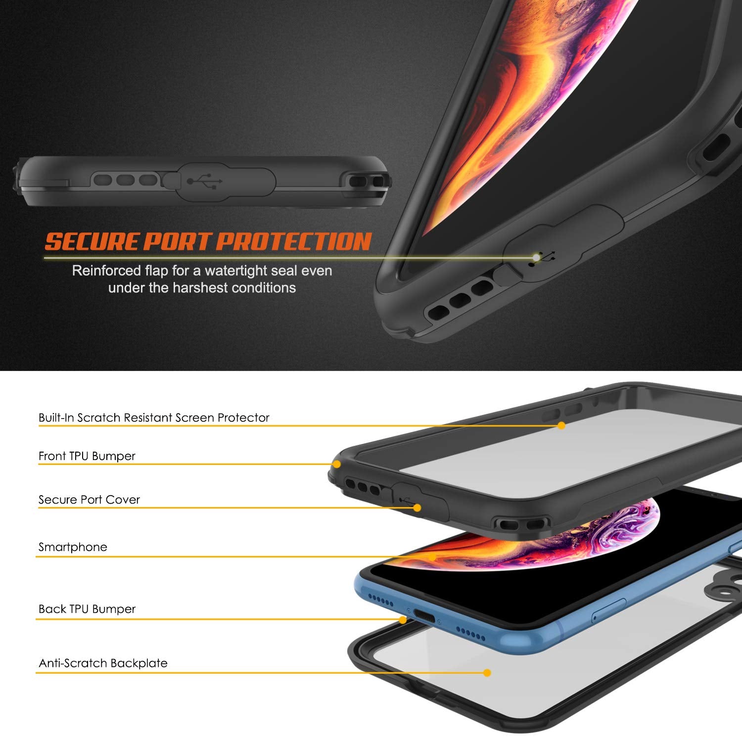 iPhone XR Waterproof IP68 Case, Punkcase [Black] [Rapture Series]  W/Built in Screen Protector